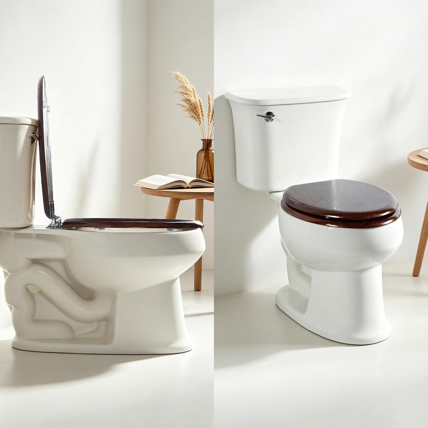 Angel Shield Marble Toilet Seat Durable Molded Wood with Quiet Close,Easy Clean，Quick-Release Hinges (Elongated,Black Marble)