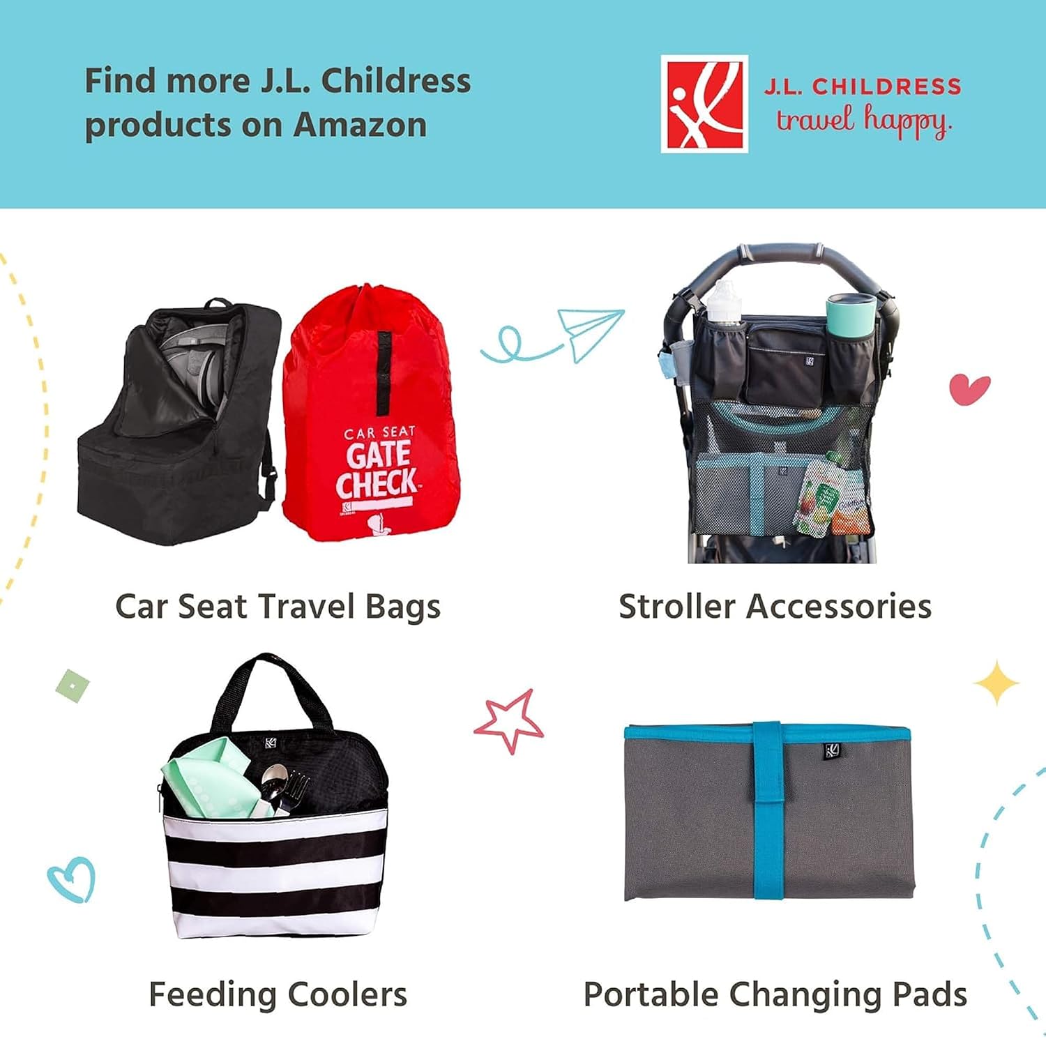 J.L. Childress Gate Check Bag for Umbrella Strollers - Travel Bag for Airplane, Fits Most Single Umbrella Baby Strollers, Airport Accessories for Gate Check, Flying Essentials - Red