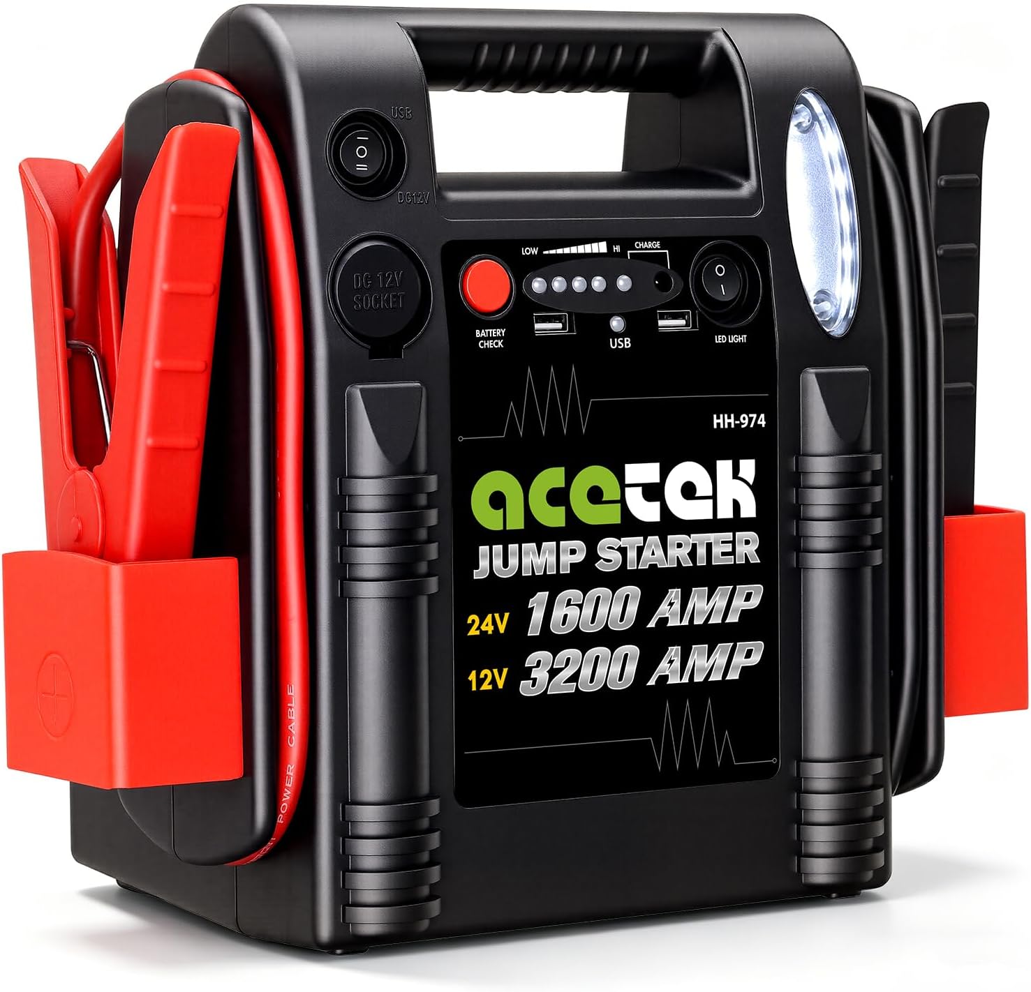 24V / 12V Jump Starter, acetek 1600/3200 Peak Amp Battery Jump Starter for Truck Car Tractor Excavator