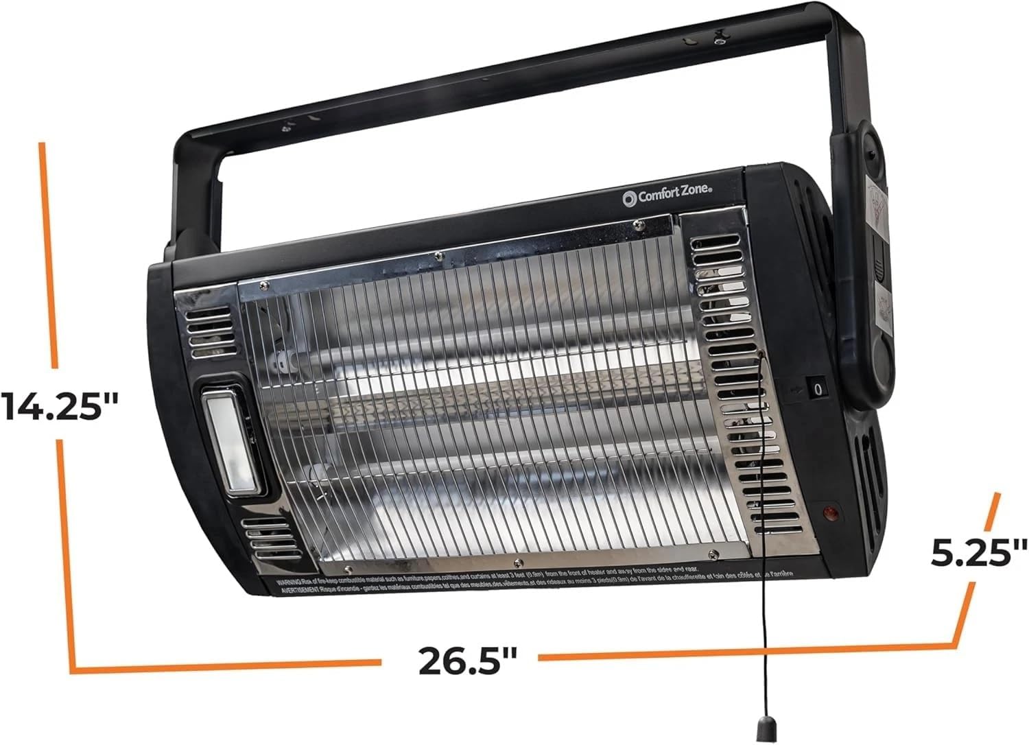 Comfort Zone 1500W Ceiling Mounted Dual Quartz Radiant Heater – Infrared Workshop Heater with 90° Adjustable Tilt