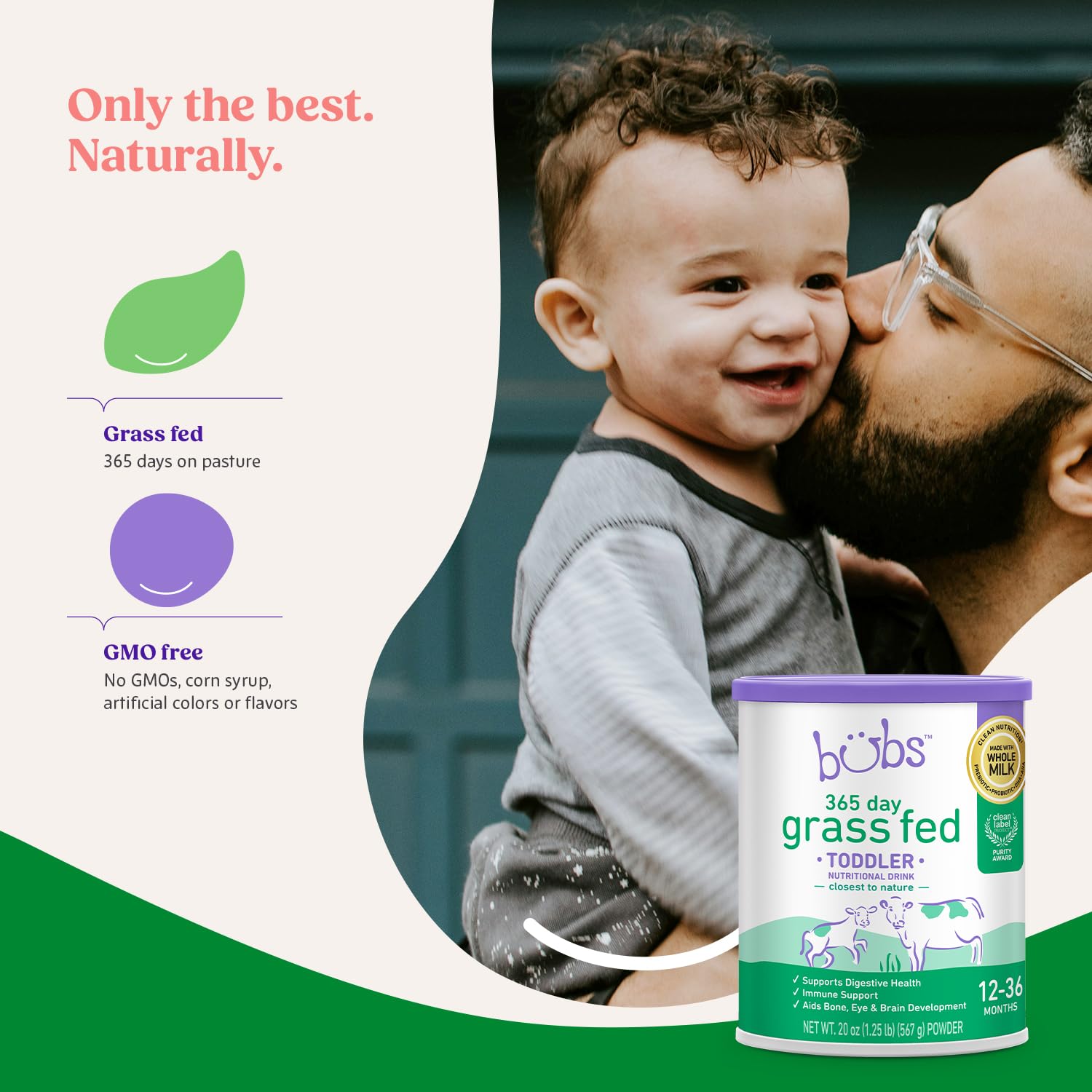 Bubs 365 Day Grass Fed Infant Formula for 0-12 Months, Non-GMO Milk, 20oz | Cow Milk-Based Powder with Iron, DHA, Prebiotics & Probiotics to Support Gentle, Digestive Health