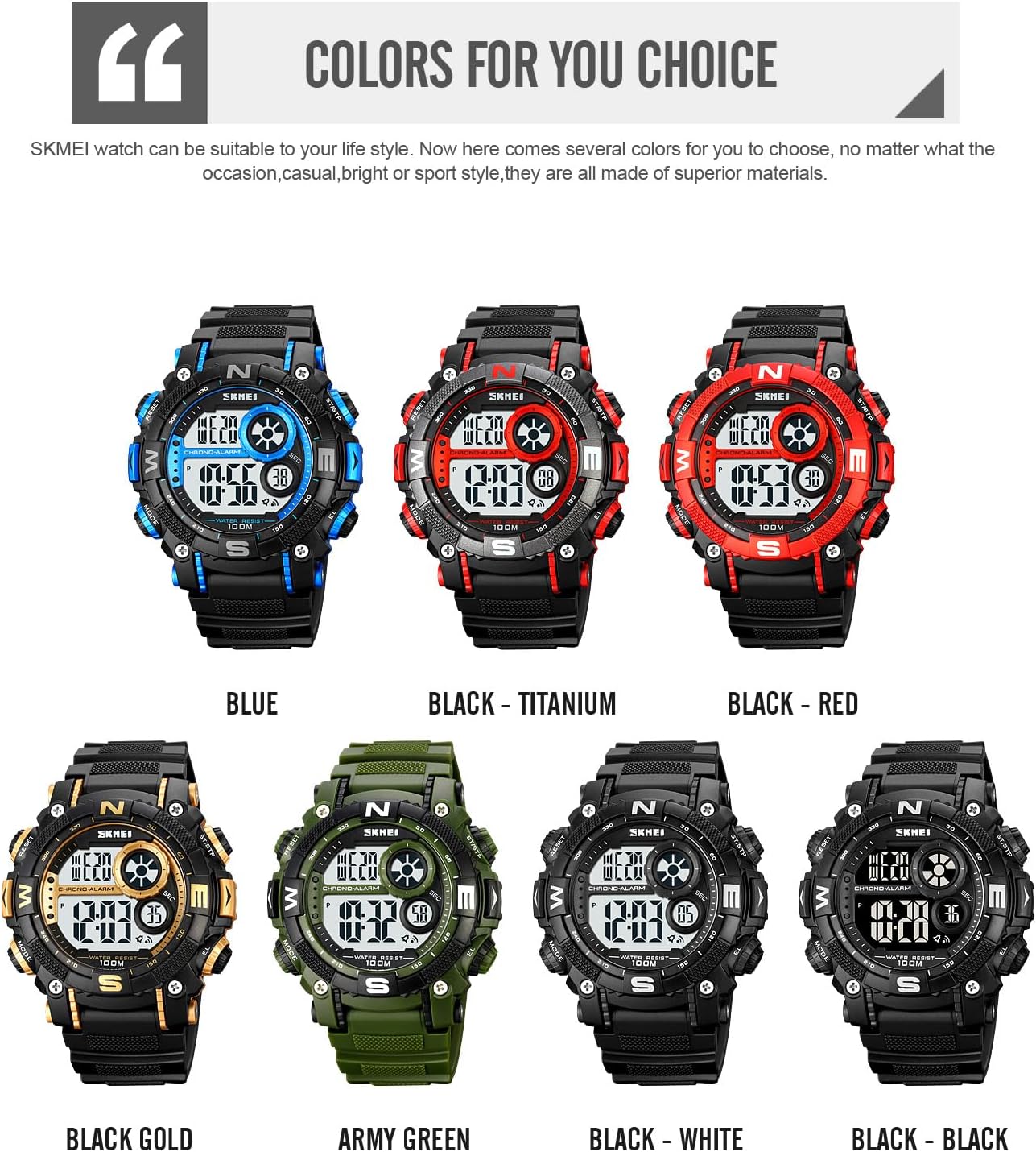 FANMIS Men's Digital Sport Watch Military LED Alarm Waterproof Quartz Watch | Tactical Outdoor Sport Watch Multi Function Led Display Alarm Stopwatch Date Quartz Rugged Style Daily Water Resistance