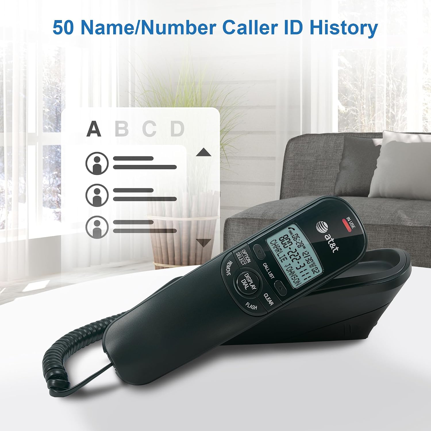 AT&T TR1909 Trimline Corded Phone with Caller ID, White