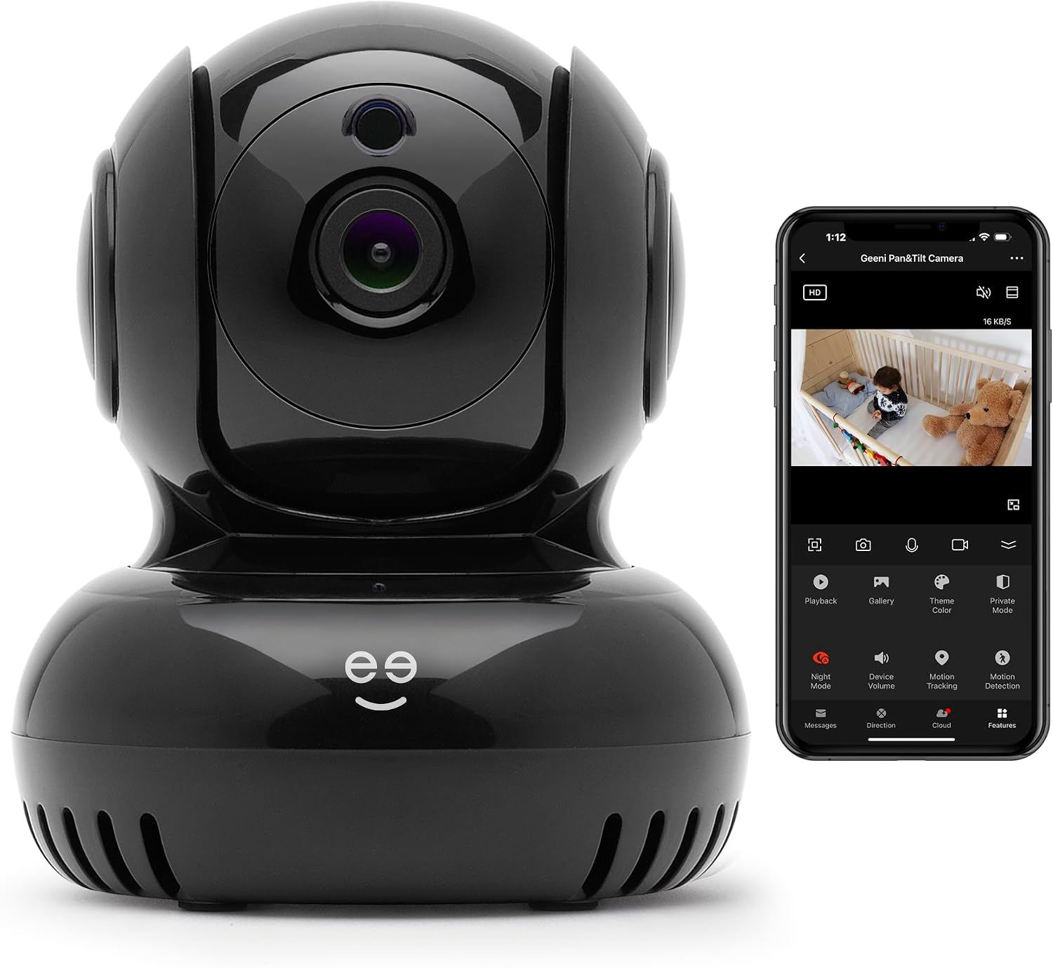 Geeni Sentinel Smart 2K Indoor Security Camera with Auto-Tracking – Dual-Band 2.4GHz & 5GHz WiFi, 2K HD Video, App & Voice Control, Motion Detection, White