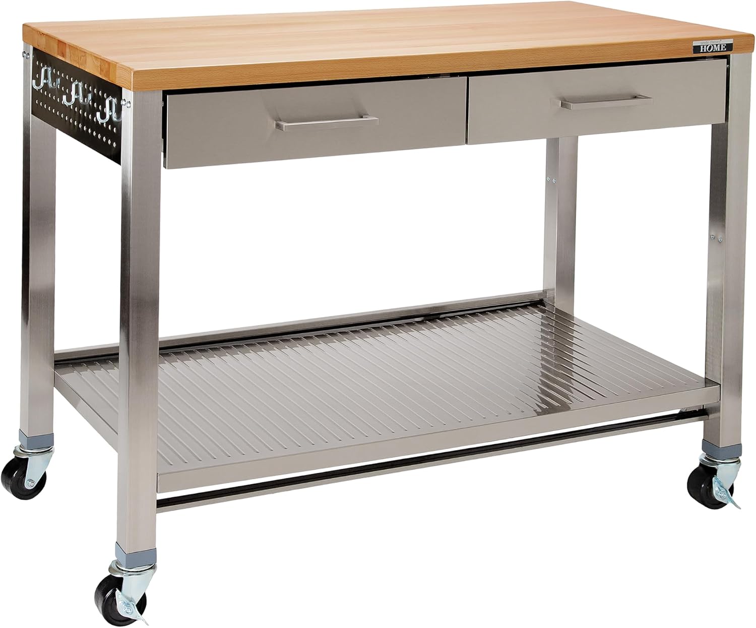 Stainless-Steel Commercial-Grade NSF-Certified Prep Table Cart, 24"W x 20"D | Heavy-duty durable utility workstation supports up to 450 lb w/ adjustable wire shelf and sliding basket on locking wheels