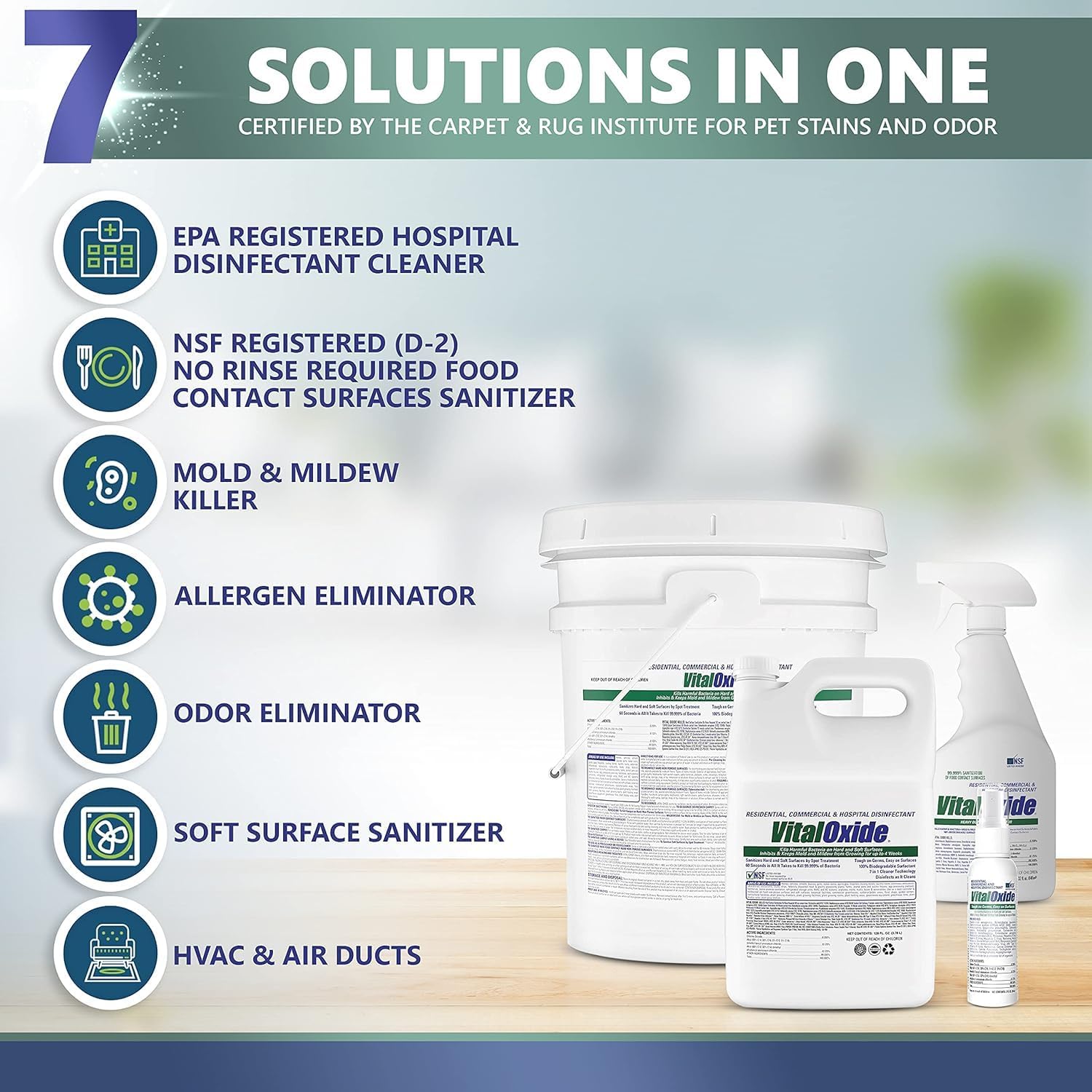 Vital Oxide Disinfectant, Deodorizer, Cleaner, Food-Contact Sanitizer, Virucide – (EPA registration #82972-1) – Kills Mold & Mildew, Eliminates Odors -1 Gallon | EPA registration 82972-1, disinfectant, deodorizer, cleaner, food-contact sanitizer and viru…