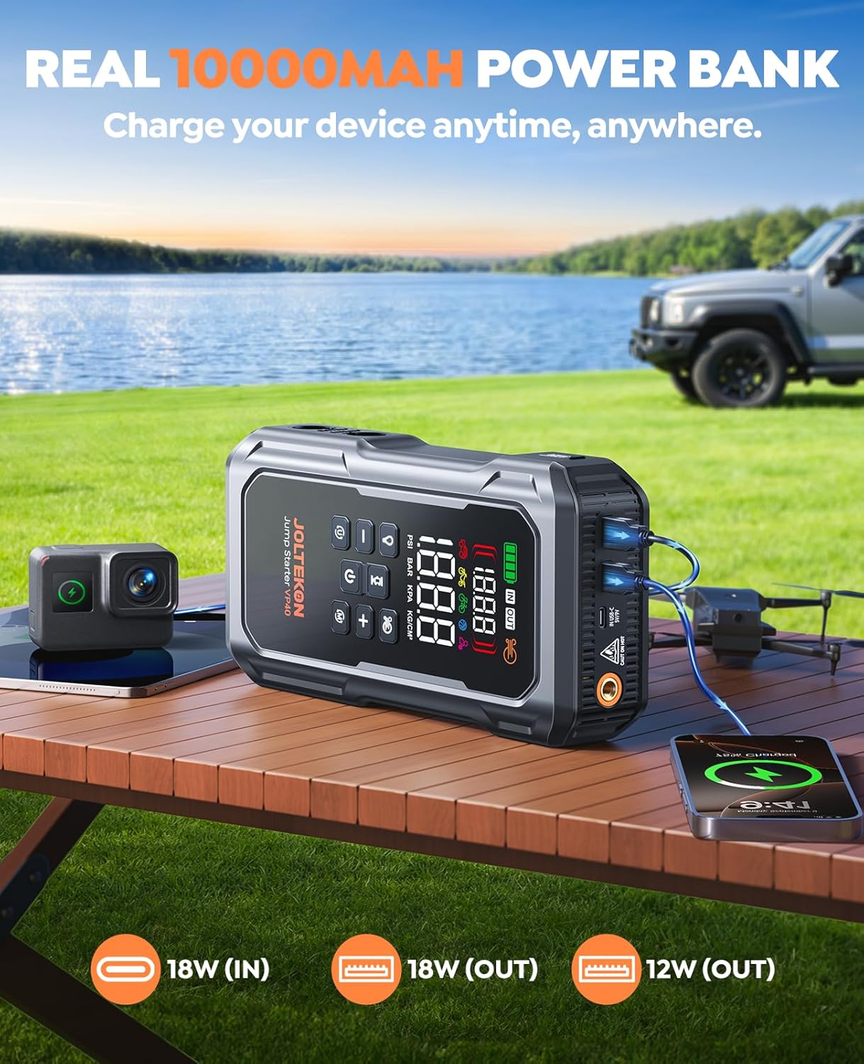 6000A 160PSI 9-in-1 Car Battery Jump Starter with Air Compressor & Air Blower (All Gas 12L Diesel)