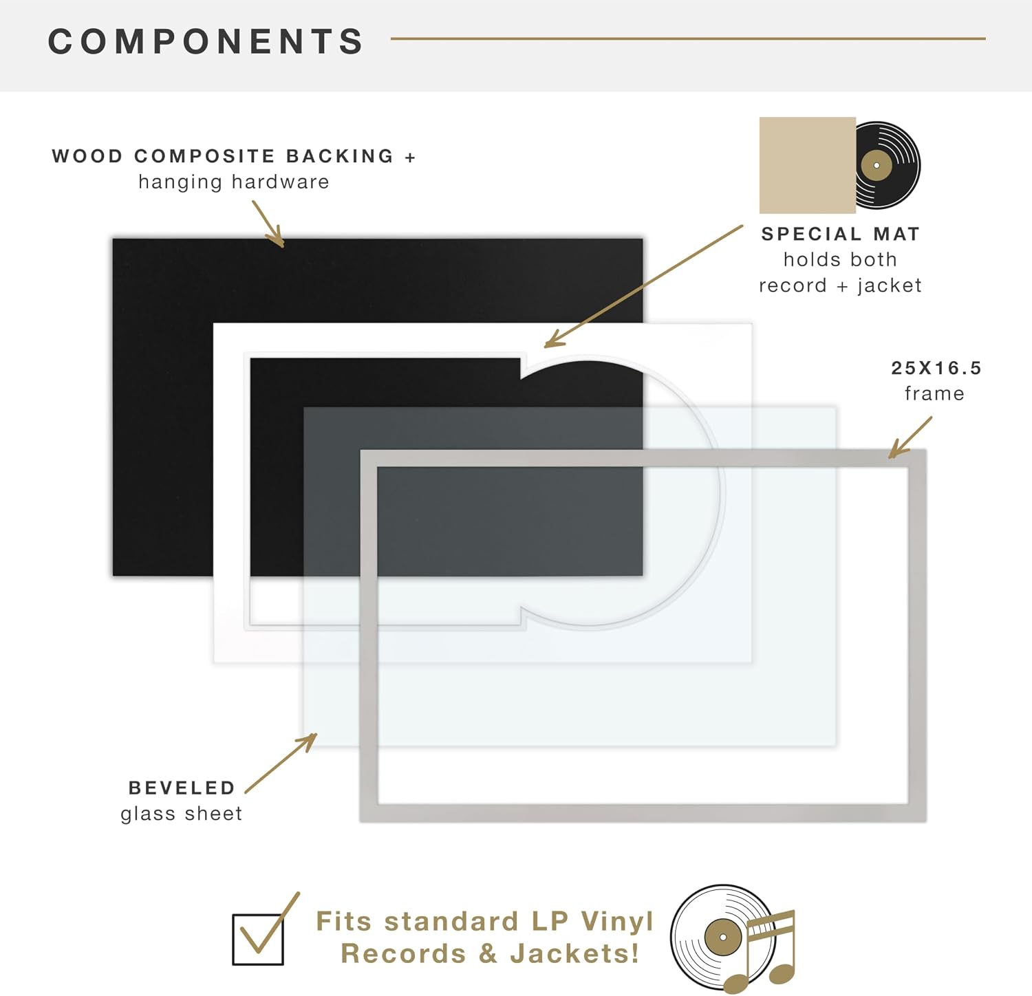 MCS Single Matted Record Album Frame, 15x15, Black