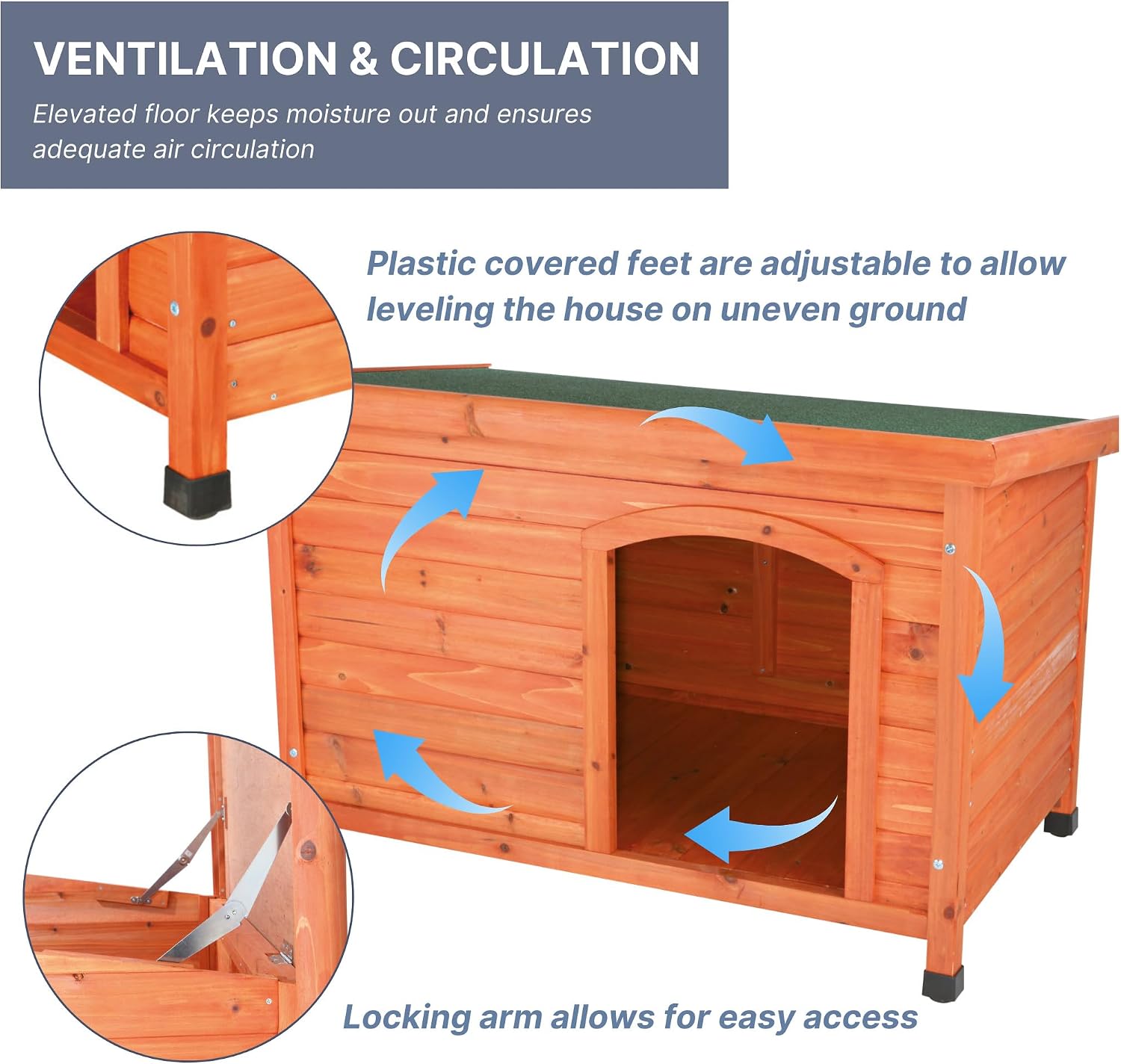 Trixie Natura Classic Dog House - Wooden Outdoor Shelter with Weatherproof Sealer, Hinged Roof & Adjustable Legs for Medium Dogs - Gray - 27 x 41 x 28.5 in