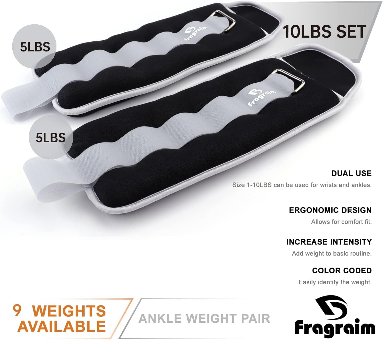 Ankle Weights for Women, Men and Kids - 1/2/3/4/6/8/10/12/15/20 LBS 1 Pair Strength Training Wrist/Leg/Arm Weight with Adjustable Strap for Jogging