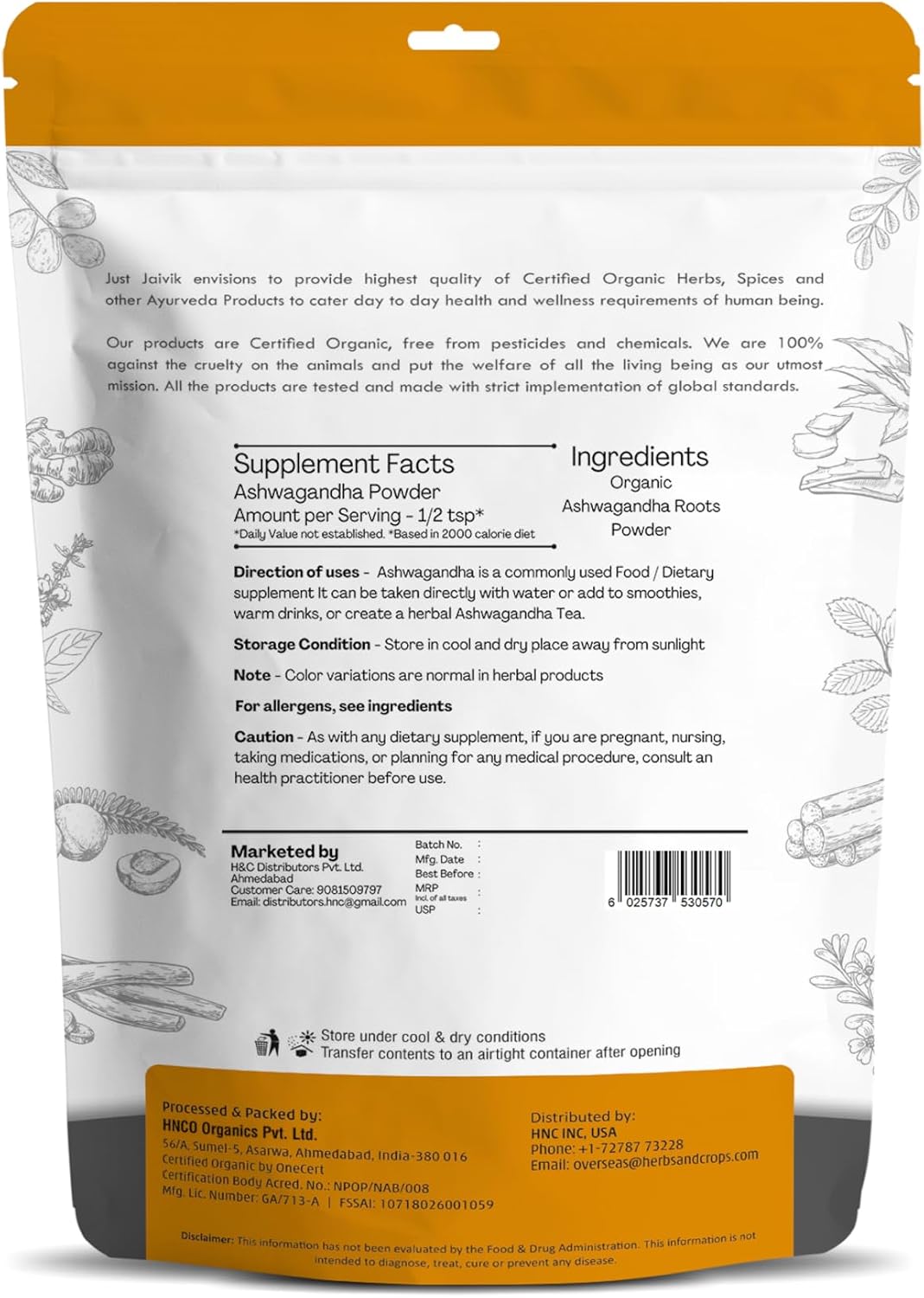 100% Organic Ashwagandha Powder- Withania Somnifera- USDA Certified Organic- 227g (0.5 LB) 8 oz - Ayurvedic Herbal Supplement That Promotes Vitality