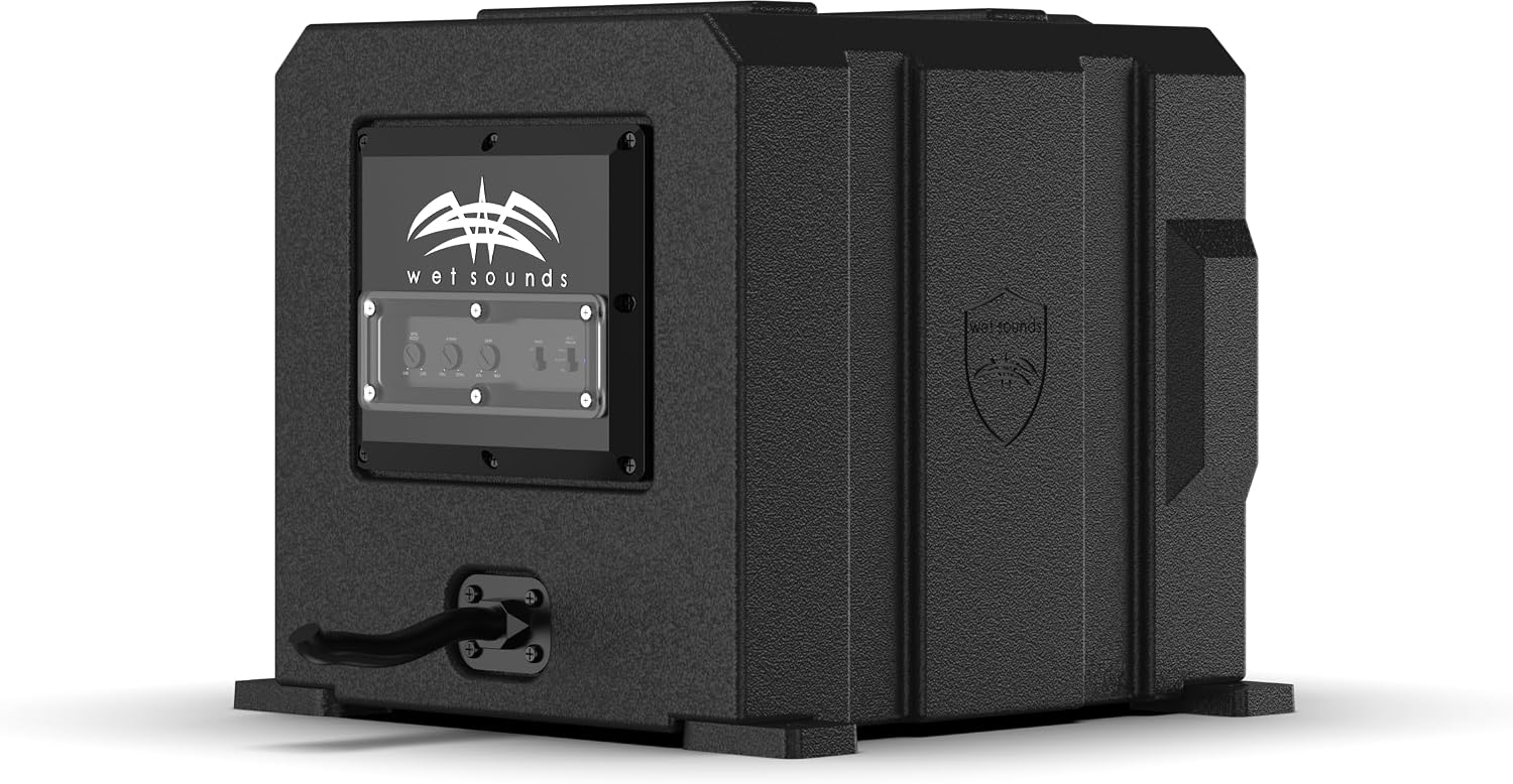 Wet Sounds | Stealth AS-8 | High Efficiency, 8" Active Marine Powered Subwoofer with Built-in 350 Watt Amp | Remote Level Control Included (Black)