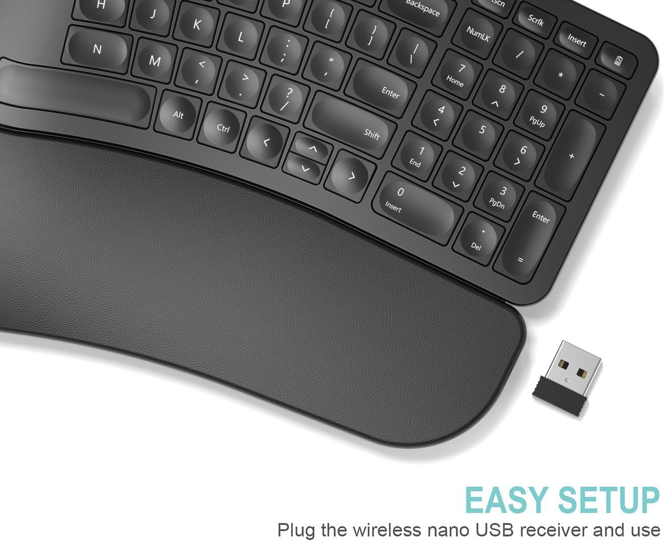 Arteck Split Ergonomic Keyboard with Palm Rest, 2.4G USB Wireless Keyboard