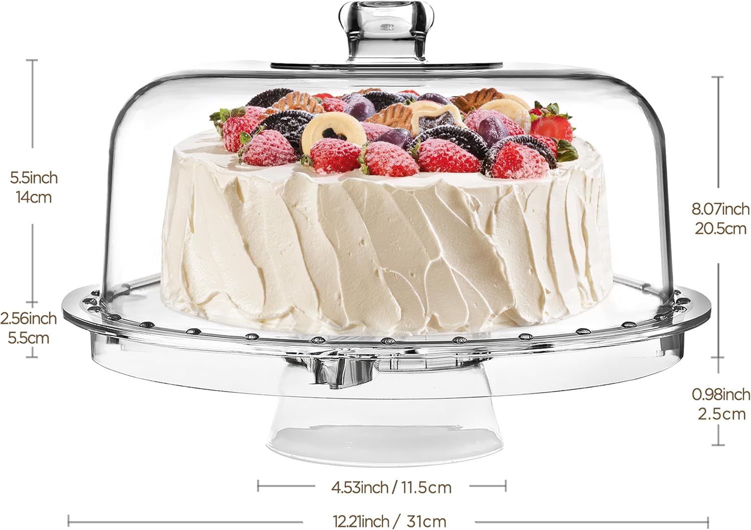 HBlife Cake Stand with Lid (12.2"), Multifunctional Cake Stand with Acrylic Dome, Acrylic 6-in-1 Cake Plate Display Stand with Cover for Baking Gifts, Birthday Kitchen Parties, Weddings
