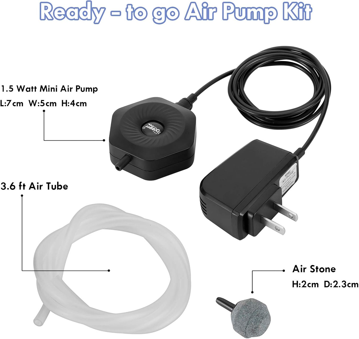 hygger Quiet Mini Small Aquarium Air Pump Betta Fish Tank Bubbler Oxygen Aeration Pump with Air Stone Tubing Suction Cup for 0.5-15 Gal Fish Bowl