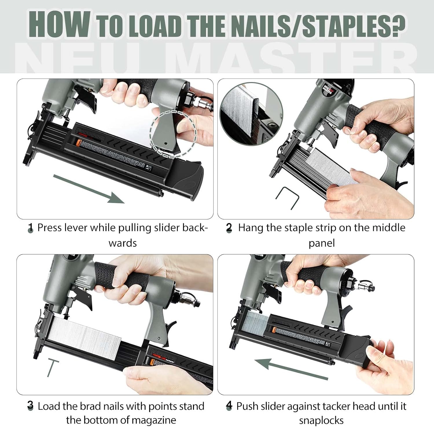 NEU Master Nail Gun, 2 in 1 Pneumatic Brad Nailer/Staple Gun