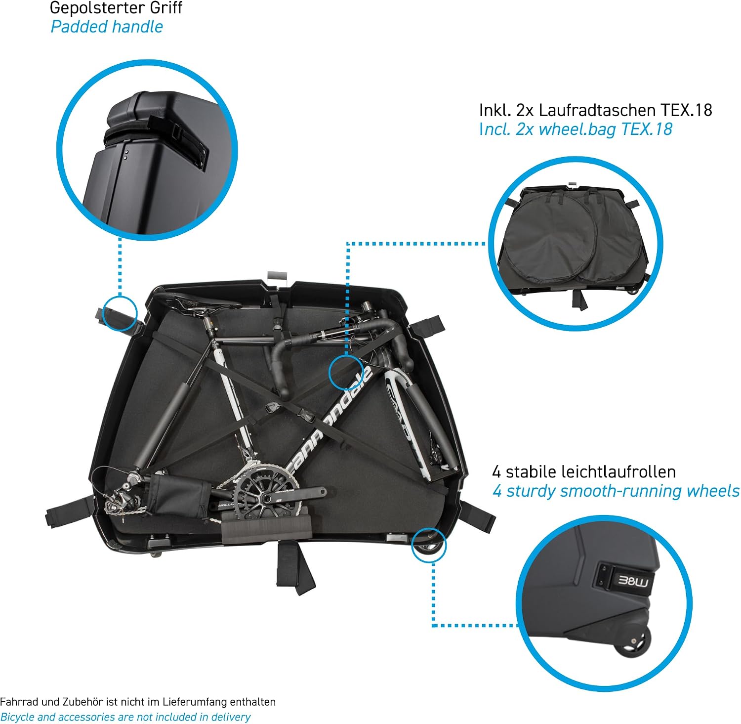 B&W International Bike Box 2.0 Hard Shell Case - Removable Lid for Easy Packing - ABS Shell and Aluminum Frame - Road, Triathlon