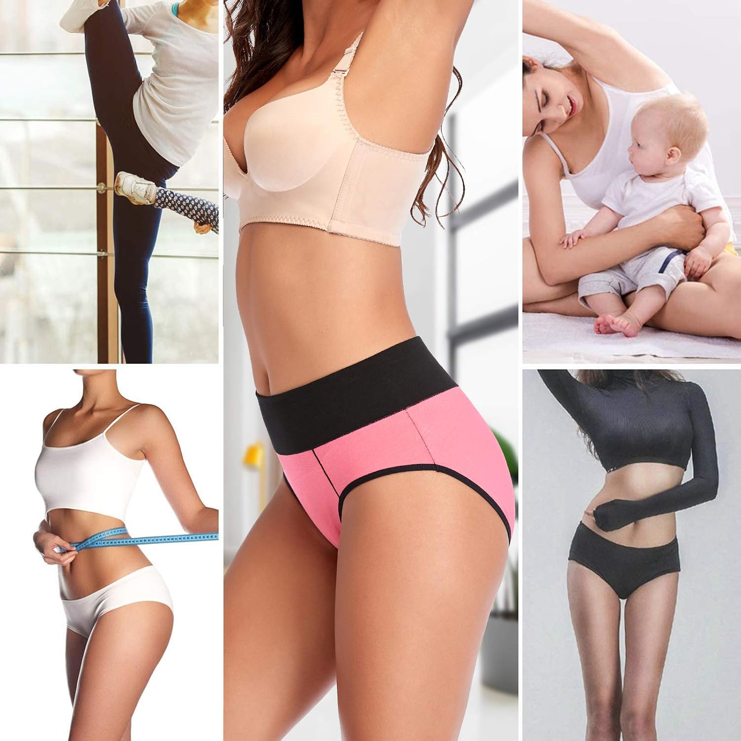 Eiggam Underwear for Women Cotton High Waist Panties Full Coverage Briefs Soft Strech Ladies Breathable Panties-Multi Pack