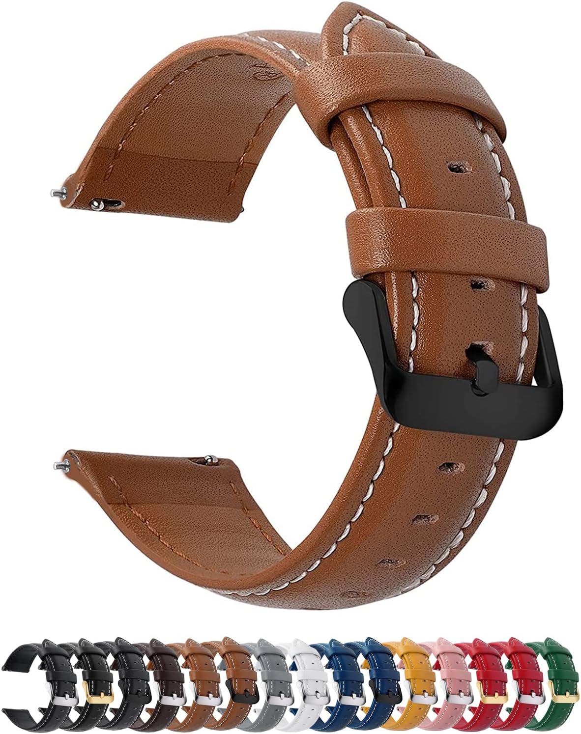 Fullmosa 22mm Quick Release Leather Watch Band for Garmin Samsung Galaxy | Strap for Garmin Vivoactive 4 45mm,Garmin Venu 4(45mm)/Venu 3/Venu 2,Samsung Galaxy Women Men, Red&Silver Buckle