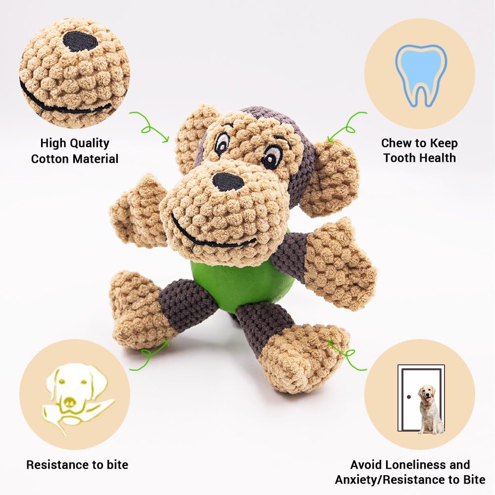 Raffaelo Dog Toys, Teeth Cleaning Squeaky Monkey Stuffed Chew Toys 5.9-6.3"