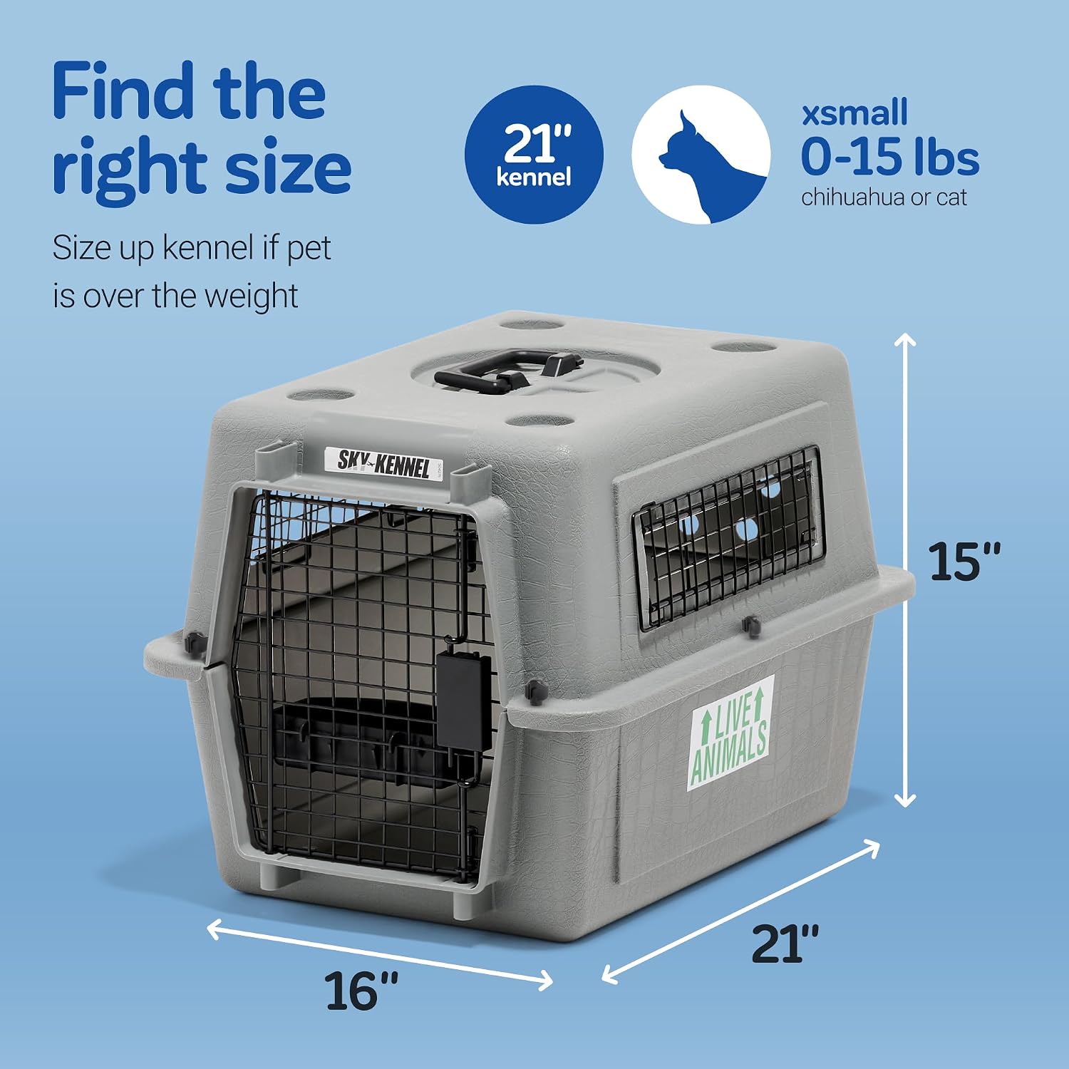 Petmate Sky Kennel - For Air and Travel, Airline Compliant Dog Crate for Pets 50-70 lbs, Heavy Duty Dog Kennel, Made in the USA- 36 Inches