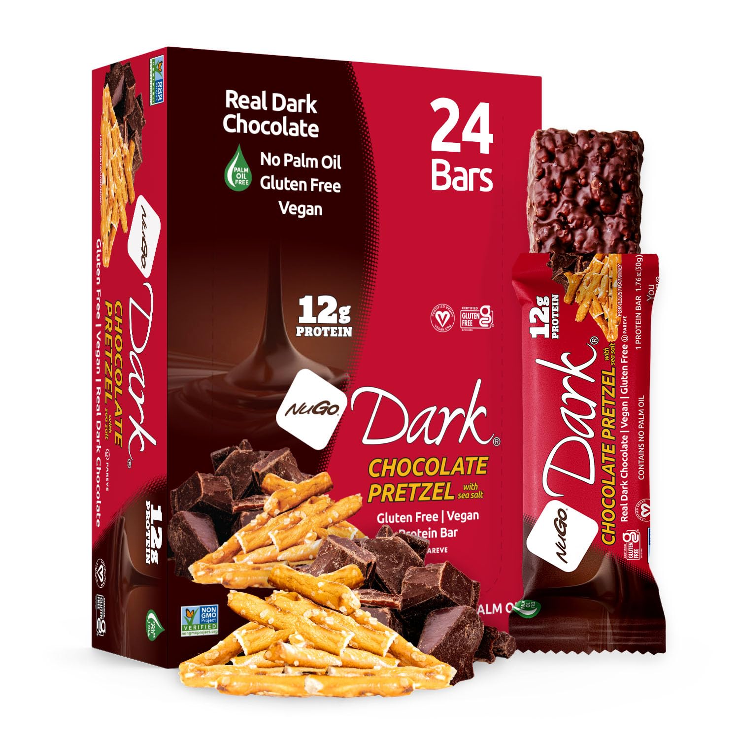 NuGo Dark, Mint Chocolate Chip, 13g Vegan Protein Bar, Gluten Free, 24 CT