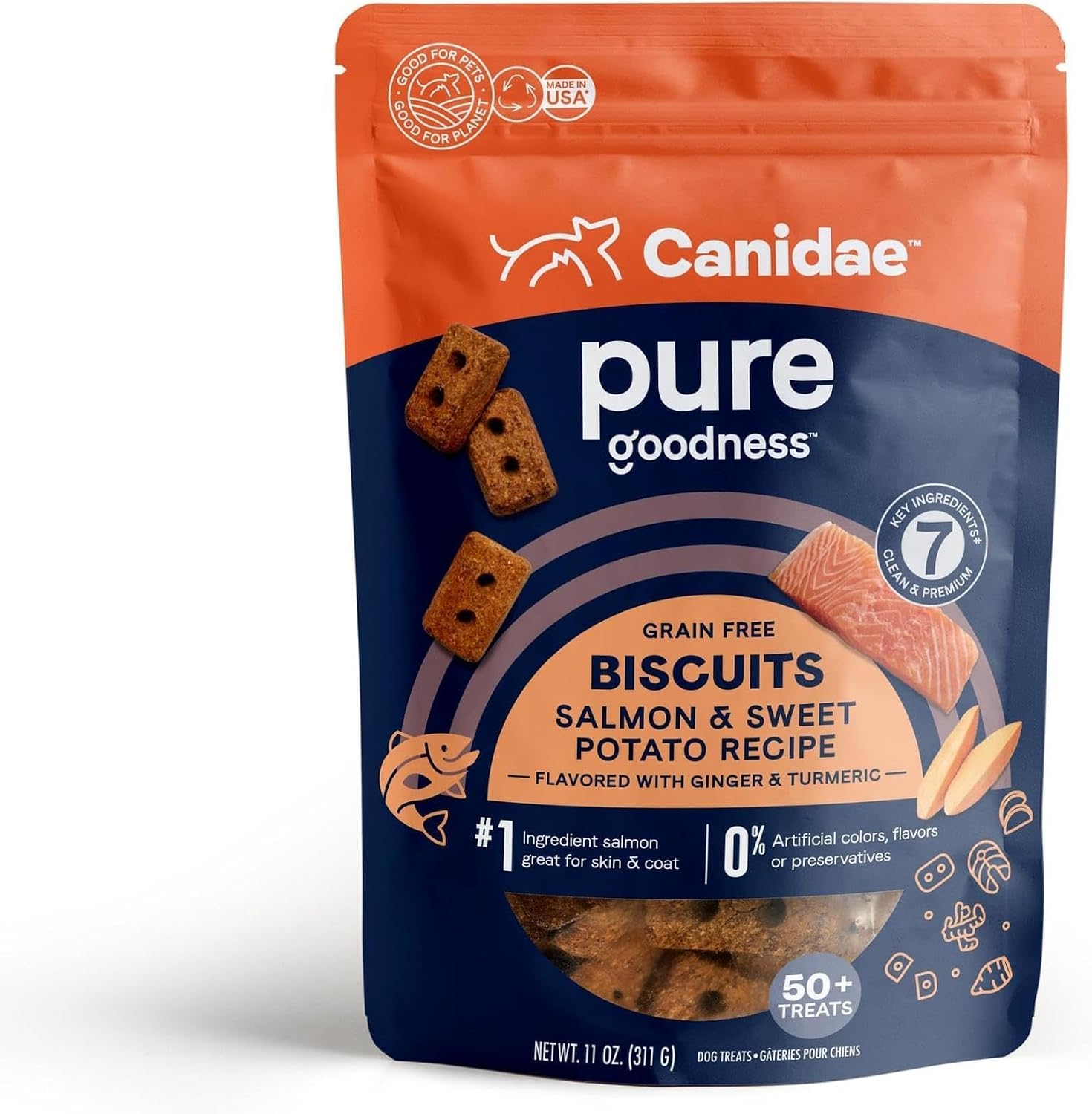 Canidae Pure Dog Treat Biscuits - Healthy & Nutrient Rich Dog Treats - Grain-Free Limited Ingredient Formula - Soy-Free - Crunchy Texture - Easy-Snap Design - 11 oz - Duck & Chickpea Recipe