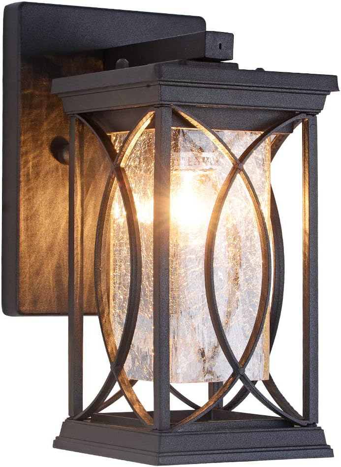Dusk to Dawn Modern Outdoor Coach Lantern Exterior Light Fixtures Black Aluminum with Crack-Like Glass Waterproof Wall Sconce Mission Outside Light