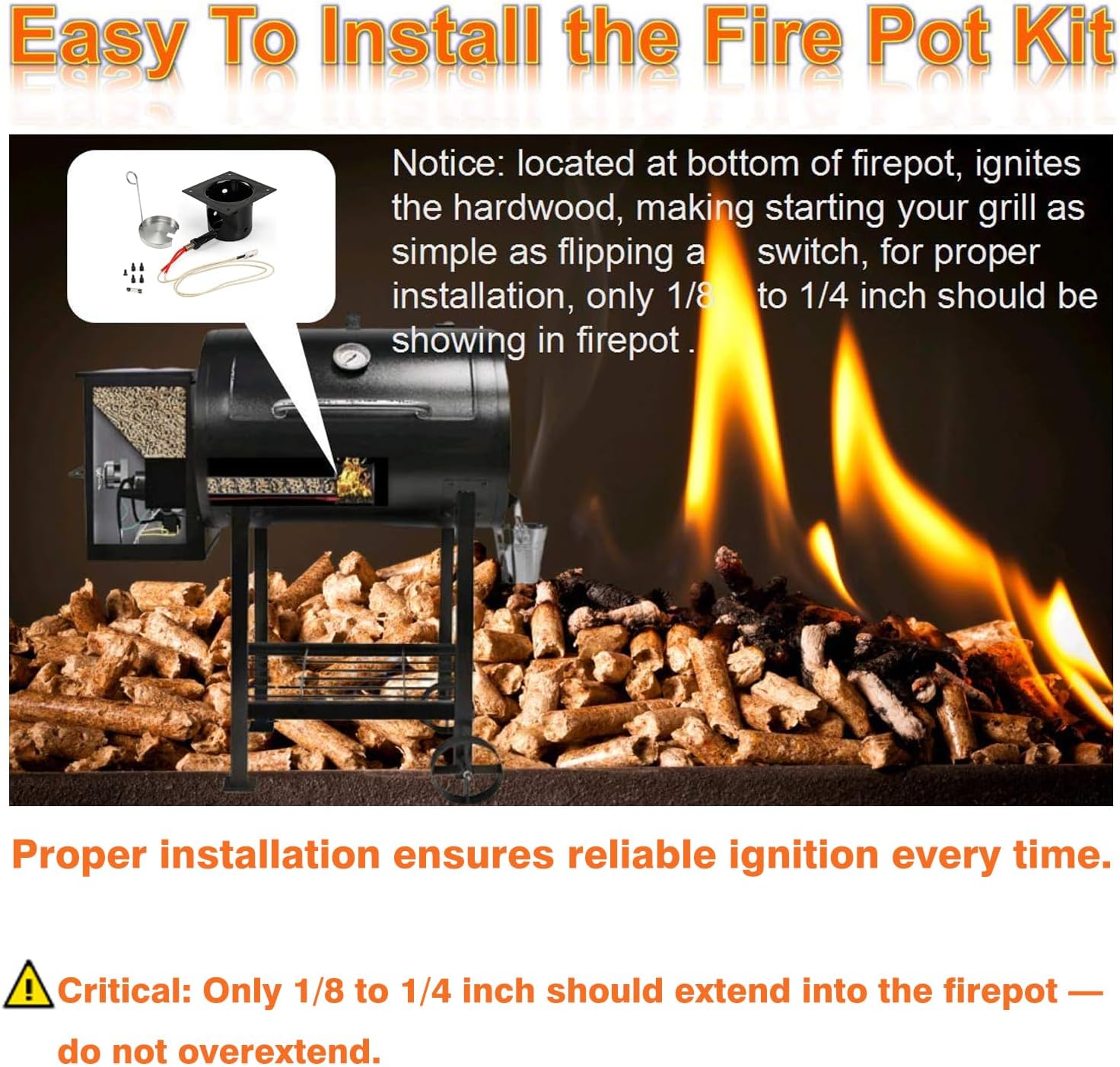 Pellet Grill Burn Pot & Igniter Kit, 200W/120V Heating Element