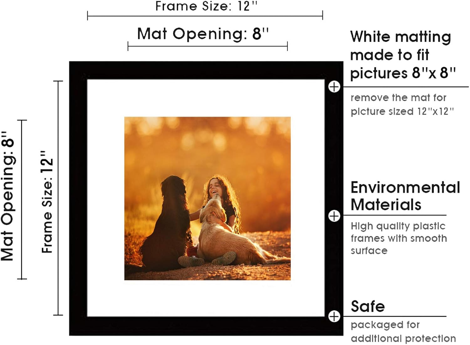 pojah 12x12 Black Picture Frame Set of 4,Wall Frames,HD Plexiglass