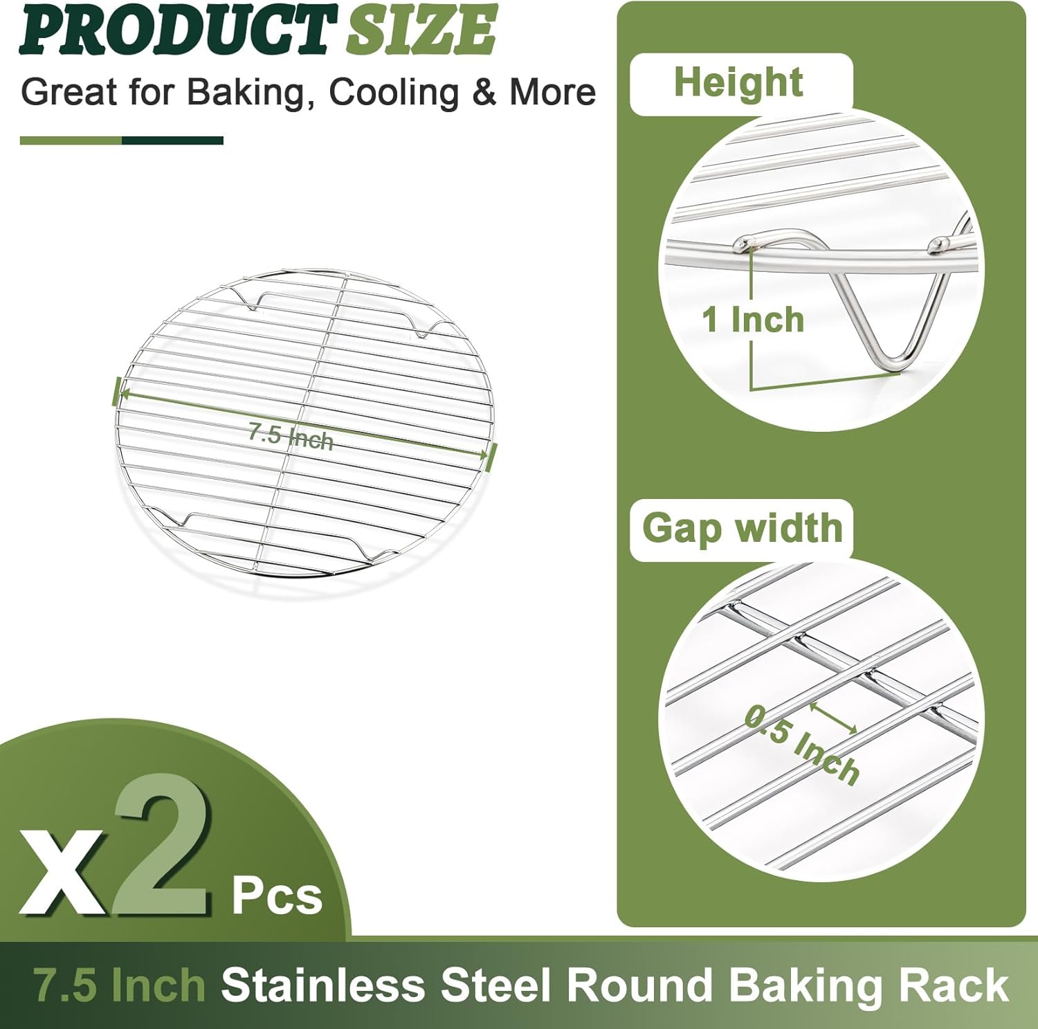 P&P CHEF 9 Inch Cooking Rack Round for Steaming Cooling, Silver, 2 Pack