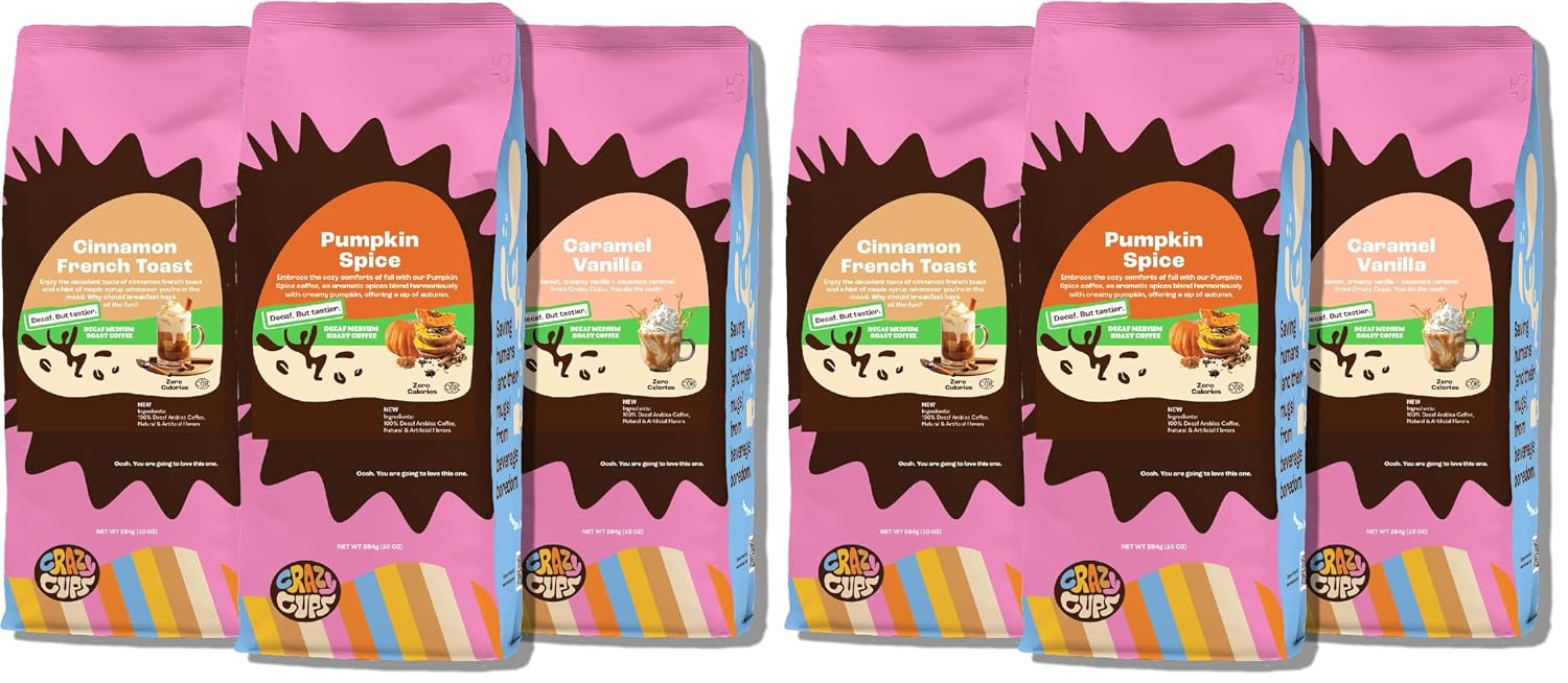 Crazy Cups Flavored Ground Coffee, Cinnamon French Toast, in 10 oz Bag, For Brewing Flavored Hot or Iced Coffee