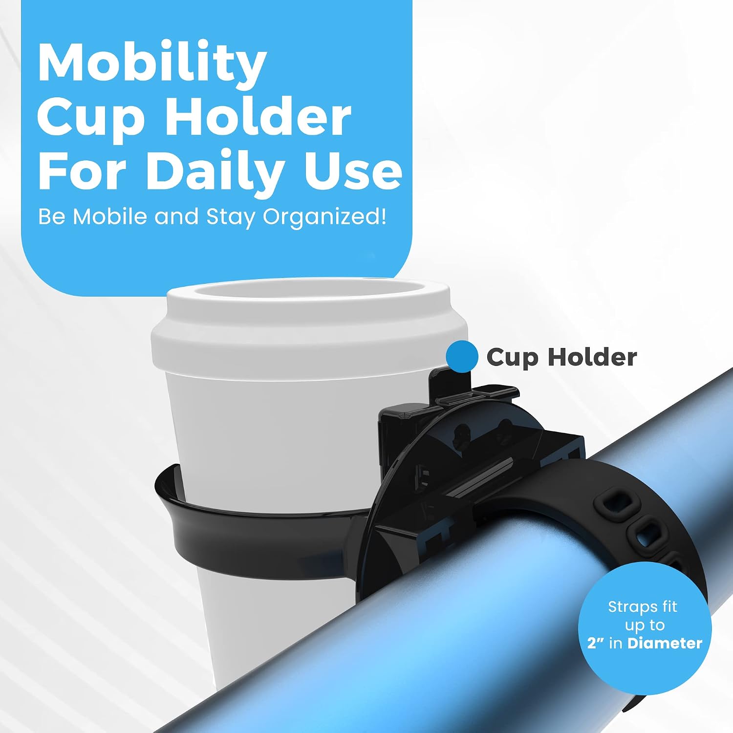 Easy Walker Cup Holder for Rollator Wheelchair Scooter, Adjustable Foldable