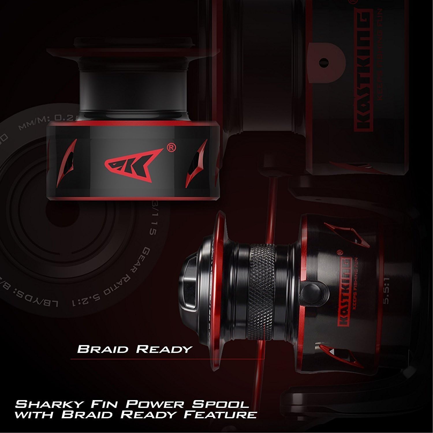 KastKing Sharky Baitfeeder III Spinning Reels with 5.5:1 Gear Ratio | Max Drag: 26.5 lb, 10+1 BB, 16.6 oz, CNC Aluminum Spool, Carbon Fiber Drag for Live Liner, Comes with Graphite Spool