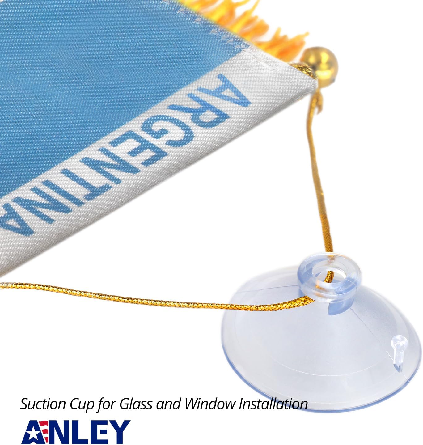 Anley 4 X 6 Inch Nicaragua Fringy Window Hanging Flag - Mini Banner & Car Rearview Mirror Décor - Fringed Nicaraguan Hanging Flag with Suction Cup
