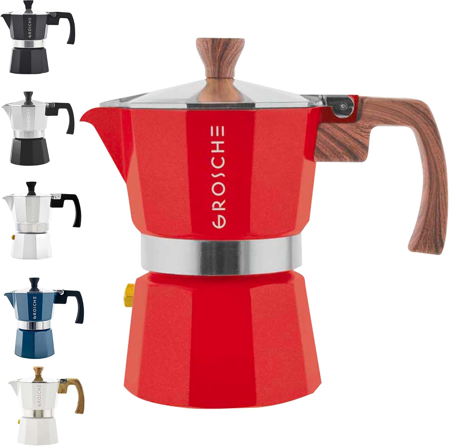 GROSCHE Milano Moka Pot | 9 Espresso Cup - 15.2 oz | Stovetop Espresso Percolator & Coffee Maker – Portable, Ideal for Home and Camping | Cuban Coffee Maker And Italian Moka Pot For Stovetop Espresso; For Gas, Electric, And Propane Stoves With A Soft-Tou…