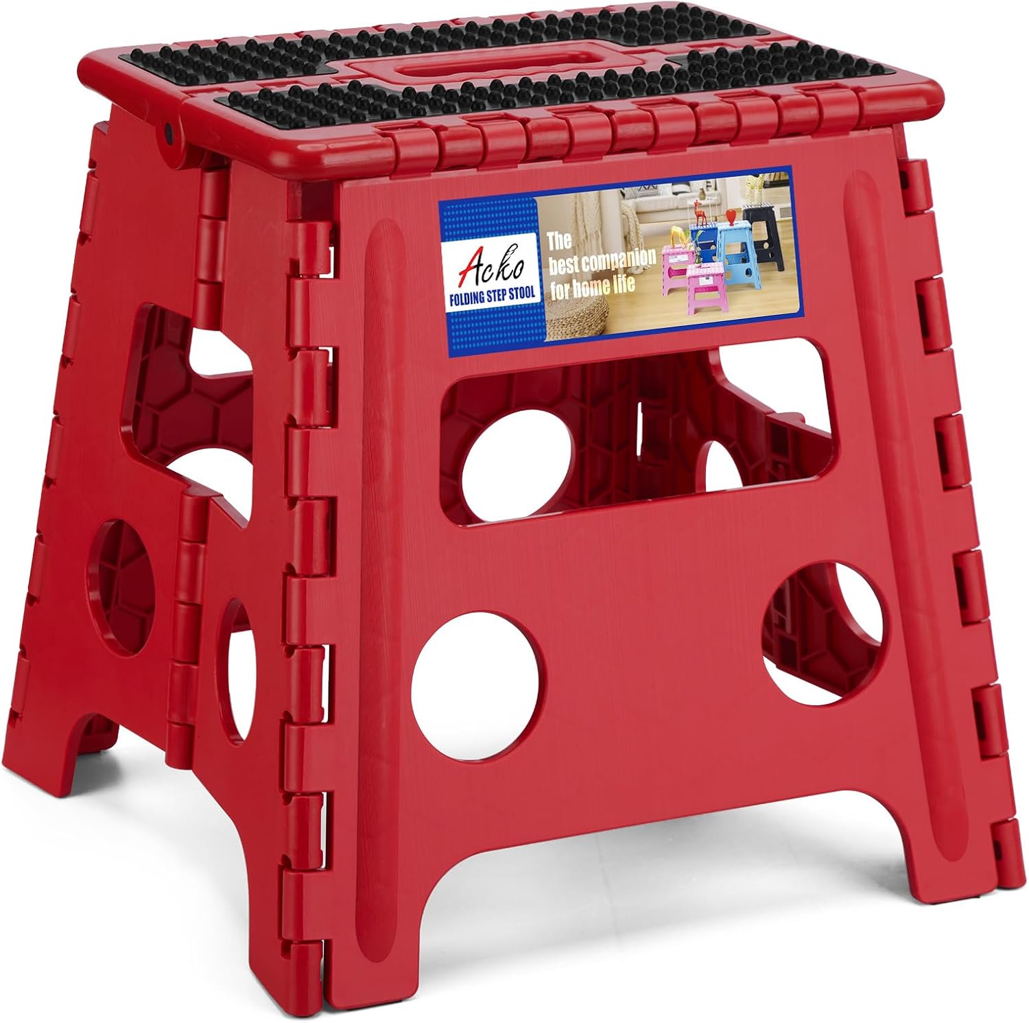 ACKO 13 Inch Folding Step Stool, Holds 300 lb for Adults and Kids, Black | Collapsible Heavy Duty Foldable Stools, Portable Non-Slip Foot Stepping stool, Kitchen Bathroom Bedroom Outdoor with Handle