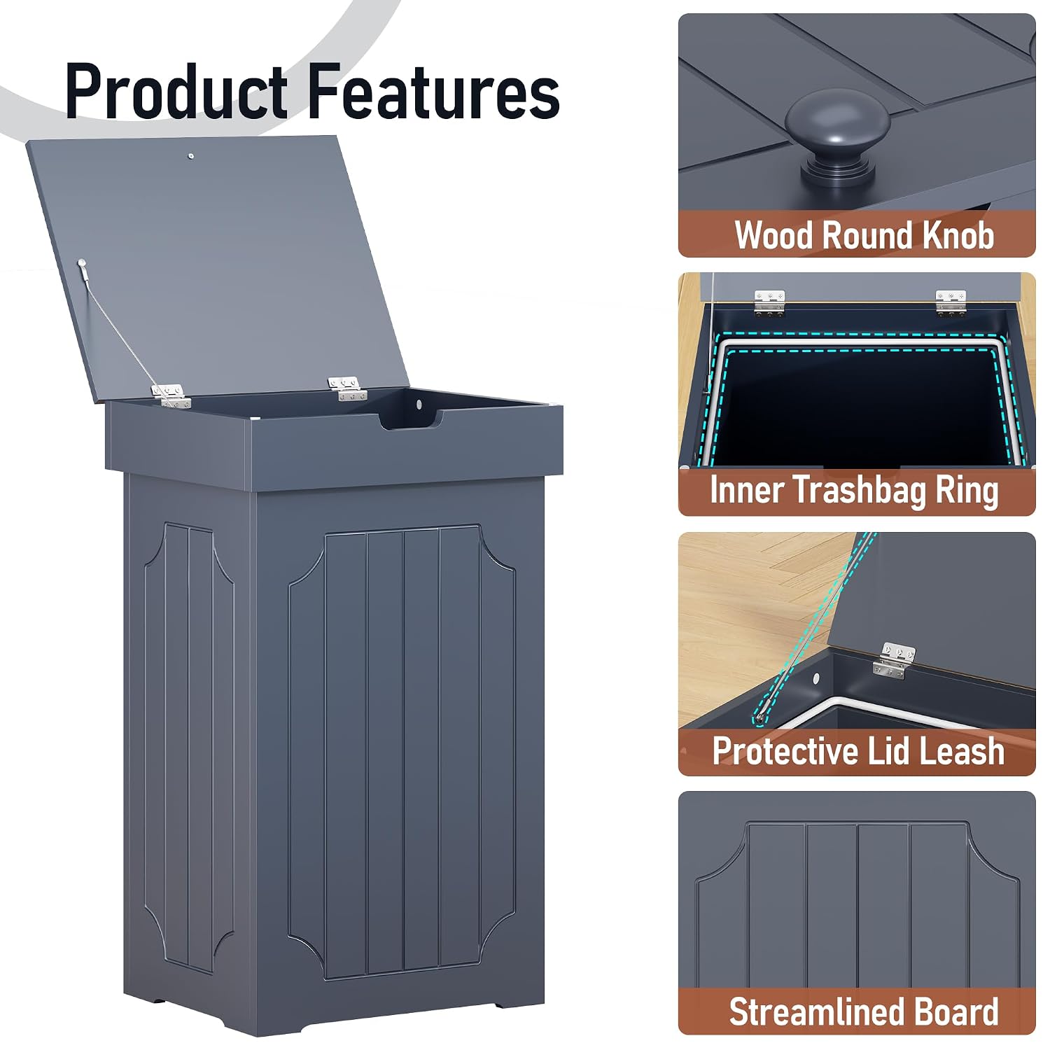 Function Home Trash Can Cabinet, 13 Gallon Kitchen Garbage Can, Wood Recycling Trash Bin, Freestanding Dog Proof Trash Can, Farmhouse Trash Cabinet with Lid for Home Kitchen Bathroom, Yellow