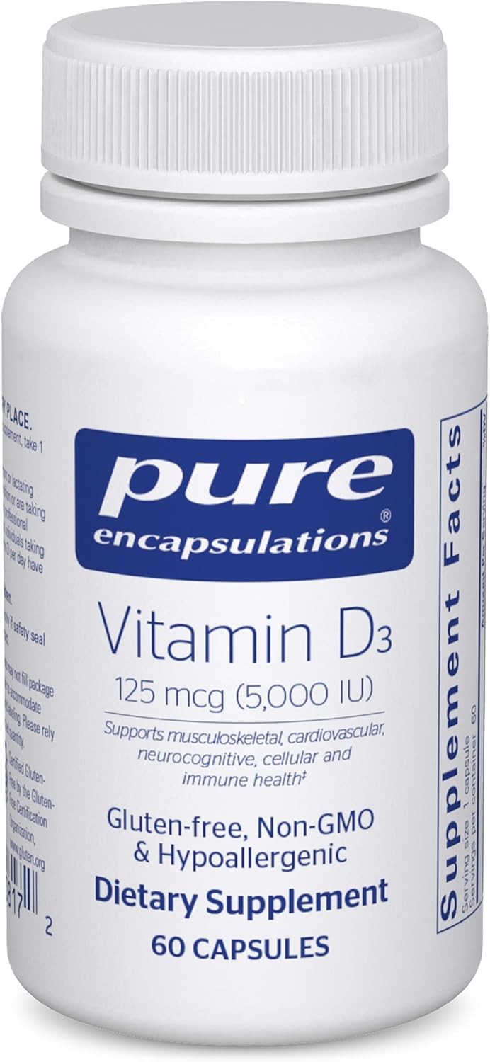 Pure Encapsulations Vitamin D3 125 mcg (5,000 IU) - Supplement to Support Bone, Joint, Breast, Heart, Colon, and Immune Health* - with Vitamin D - 120 Capsules | Supplement to Support Bone, Joint, Breast, Heart, Colon, and Immune Health*, with Vitamin D