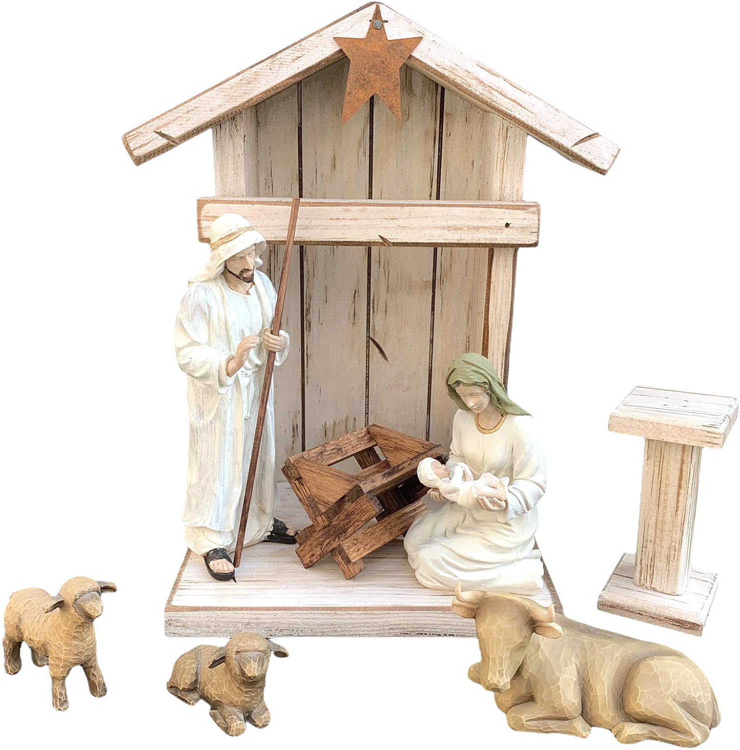 Stable Creche for Nativity Fireplace Mantle Wood (Fits Willow Tree Figures) *Christmas Decor Accessories Available- Personalized Sign Baby Manger