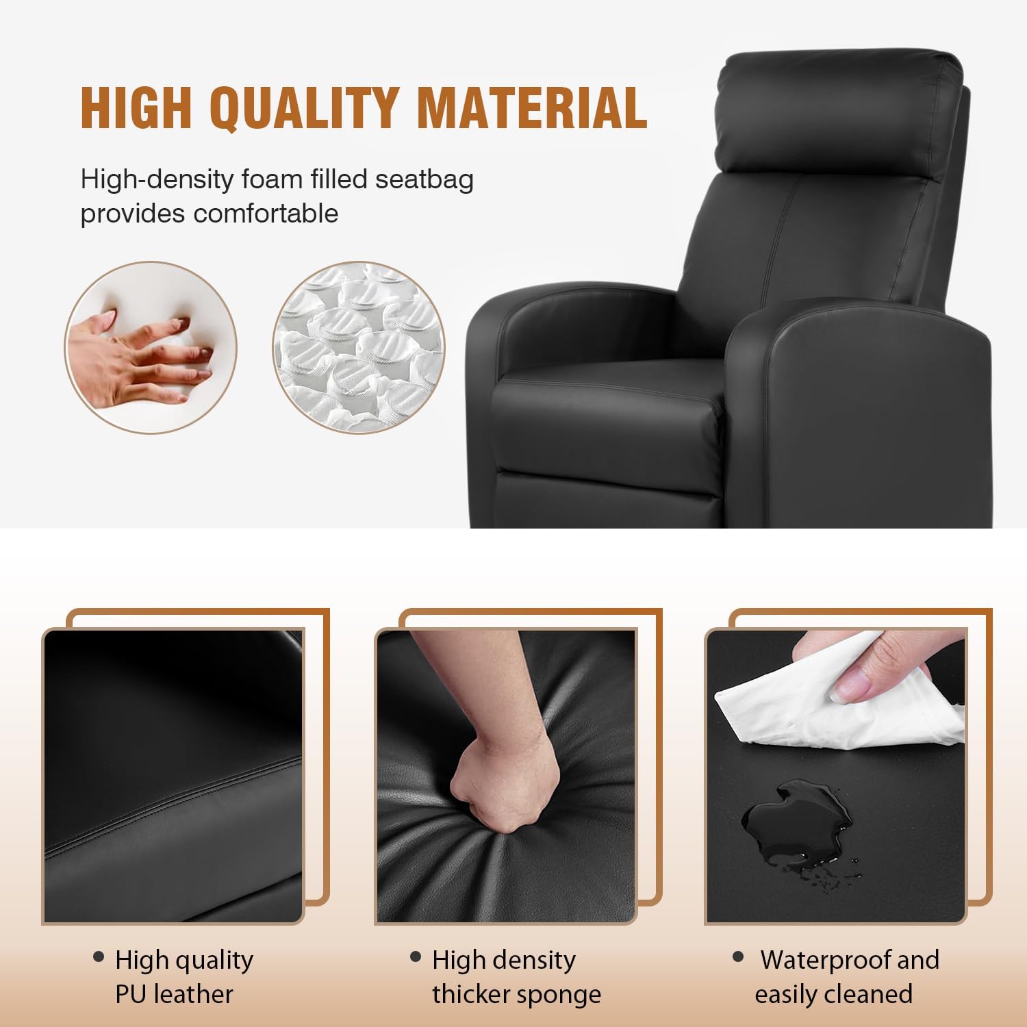 FDW Recliner Chair Push Back Sofa Home Theater Seating with Lumbar Support and Leather Padded Seat Backrest for Living Room | Lounge Chair With