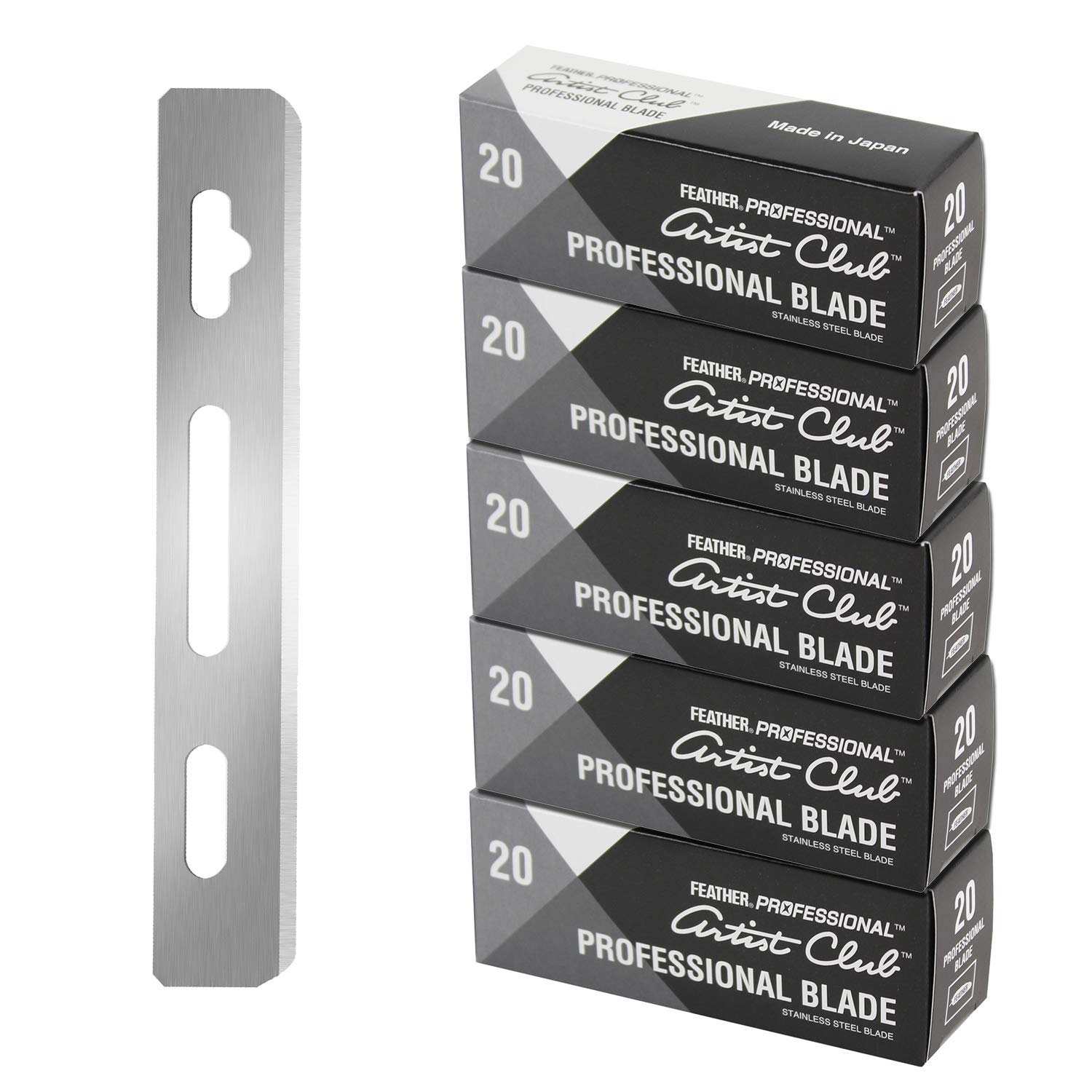 Feather Artist Club Professional Razor Blades - Single Straight Edge Replacement Blades for Full-Face Shaving, Beard Edging & Line-Ups - For Barbers & Men's Grooming - Made in Japan (20 Count)