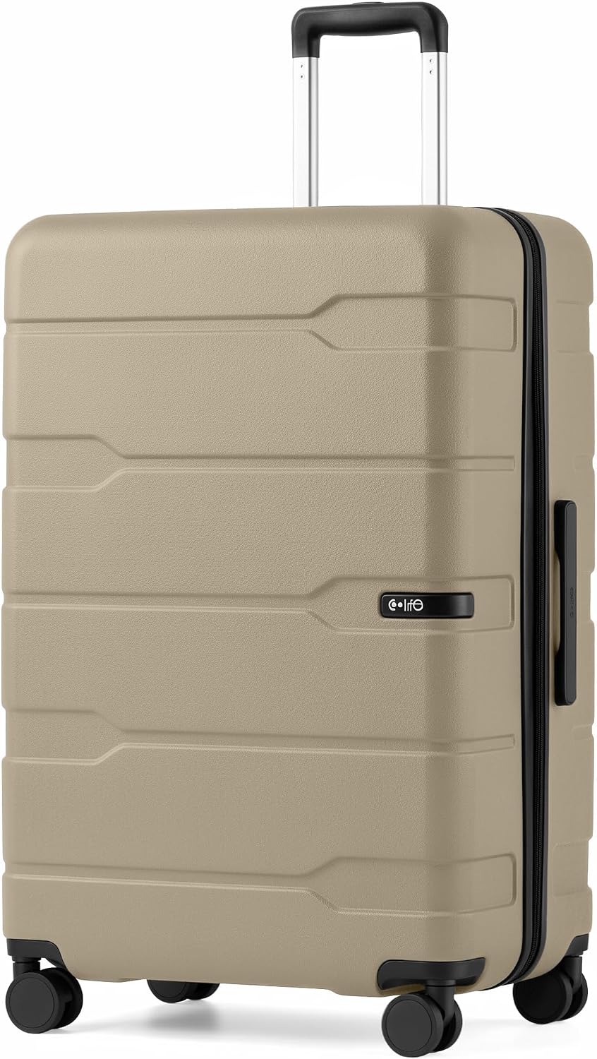 Coolife Medium Checked Luggage Hardside Suitcase with Spinner Wheels, 24in | Lightweight ABS+PC, Rolling Travel Suitcase with TSA Lock, Spinner Wheels, Durable Zipper, Charcoal