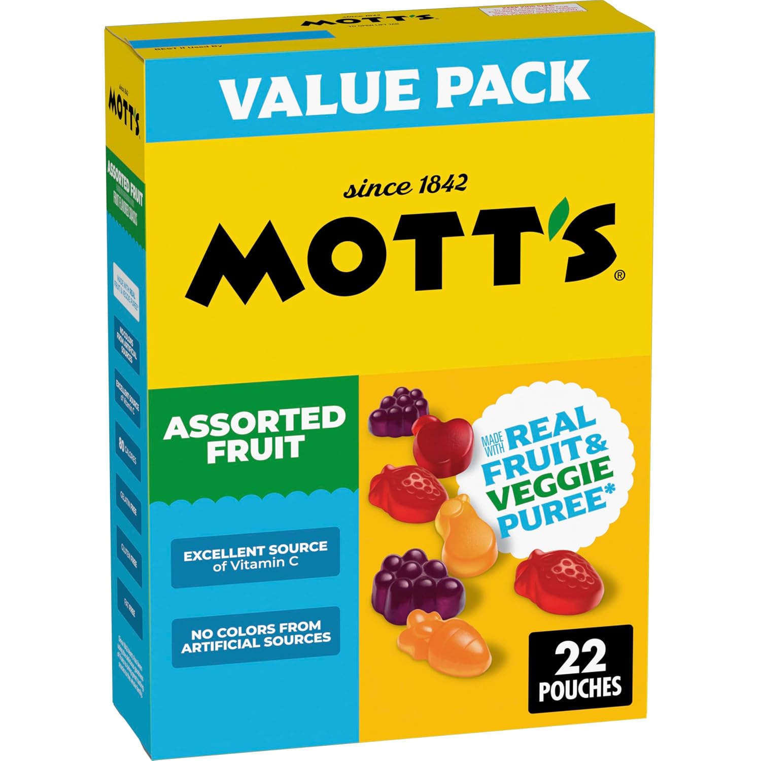 Mott's Fruit Flavored Snacks, Assorted Fruit, Pouches, 0.8 oz, 22 ct (Pack of 6)