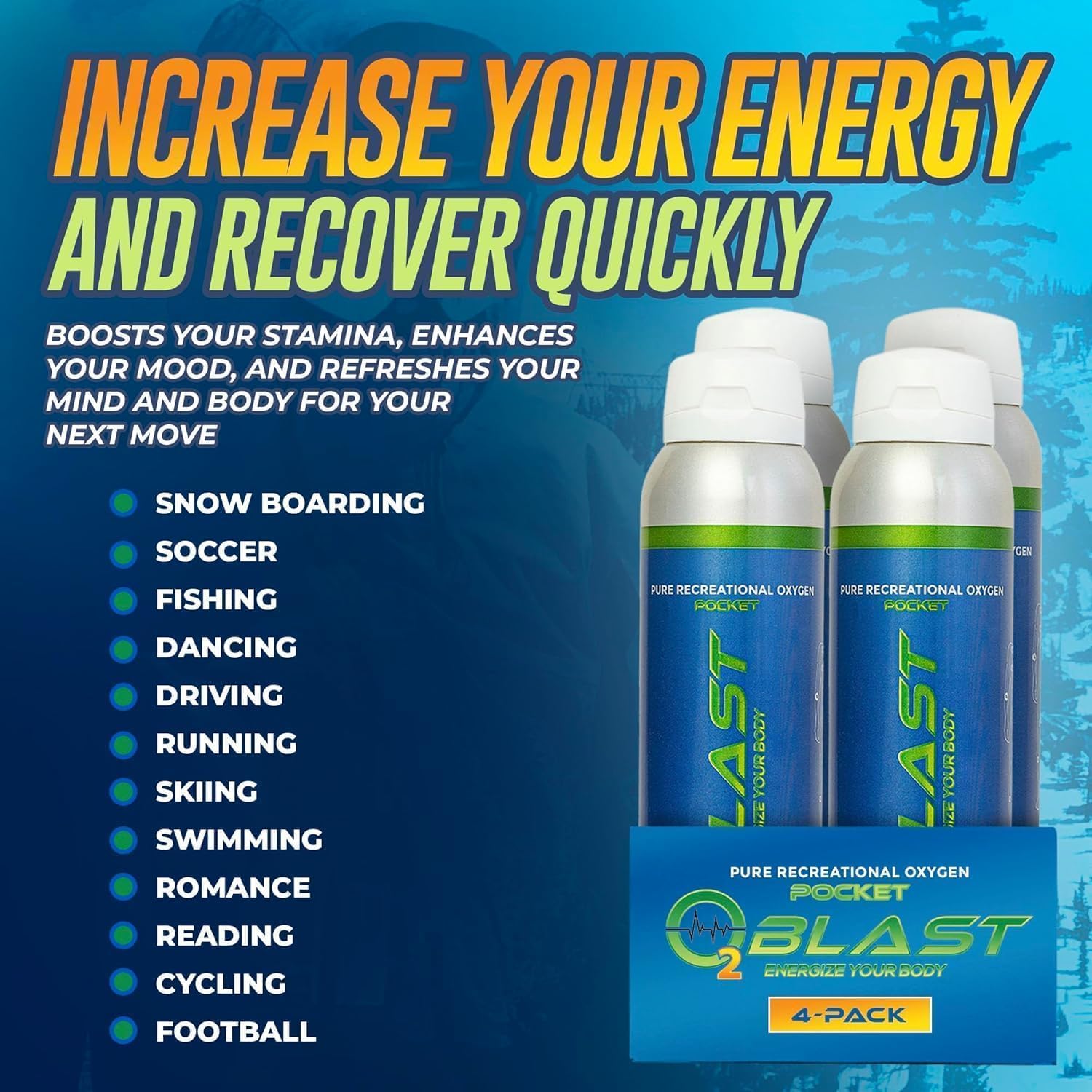 O2 Blast - 4L Portable Oxygen Can with Flip-Top Cap, Compact Design, 6-Pack