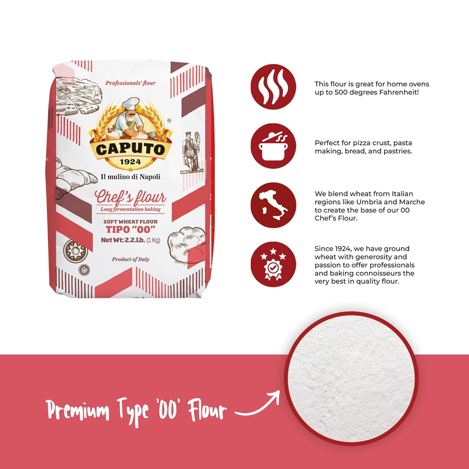 Antimo Caputo "00" Chefs Flour 1 Kilo, 2.2 Pound (Pack of 4)