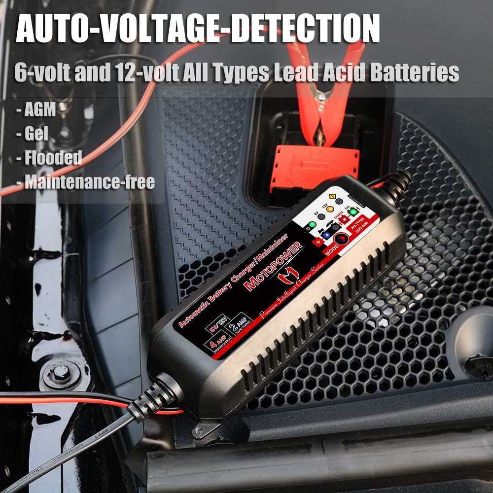MOTOPOWER MP00207 6V and 12V 4AMP Automatic Smart Battery Charger | Battery Charger, Battery Maintainer
