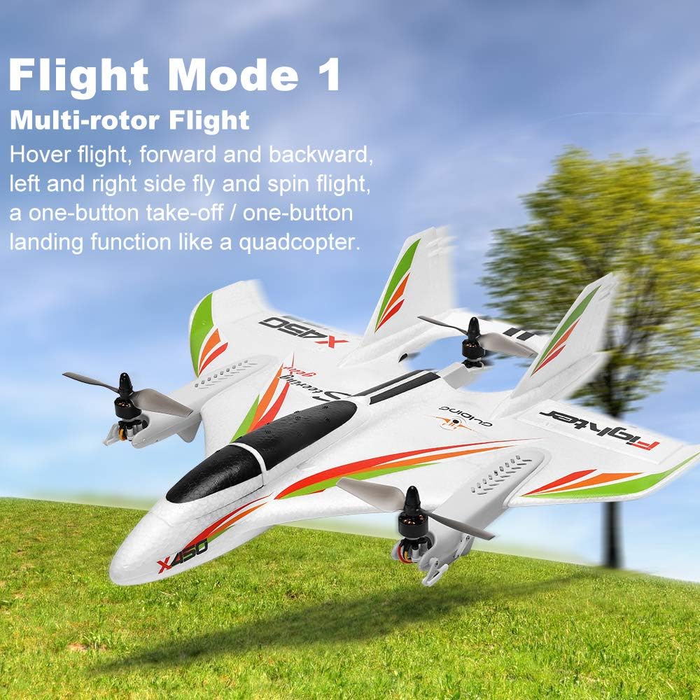 GoolRC WLtoys XK X450 RC Airplane, 2.4GHz Remote Control Airplane, 6 Channel Brushless Motor Aircraft
