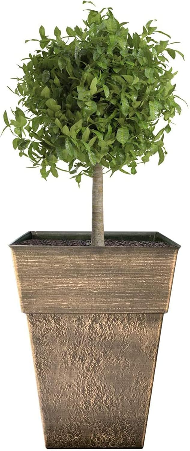 The HC Companies 18 Inch Avino Tall Square Planter - Decorative Indoor Outdoor Plant Pot for Front Porch, Deck, Patio and Home, Oxidized Black