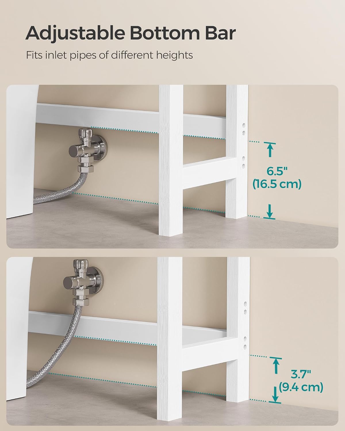 SONGMICS Over The Toilet Storage, 3-Tier Over Toilet Bathroom Organizer with Adjustable Shelf, 10.2 x 24.8 x 66.9 Inches, Space-Saving, Cloud White UBTS01WT